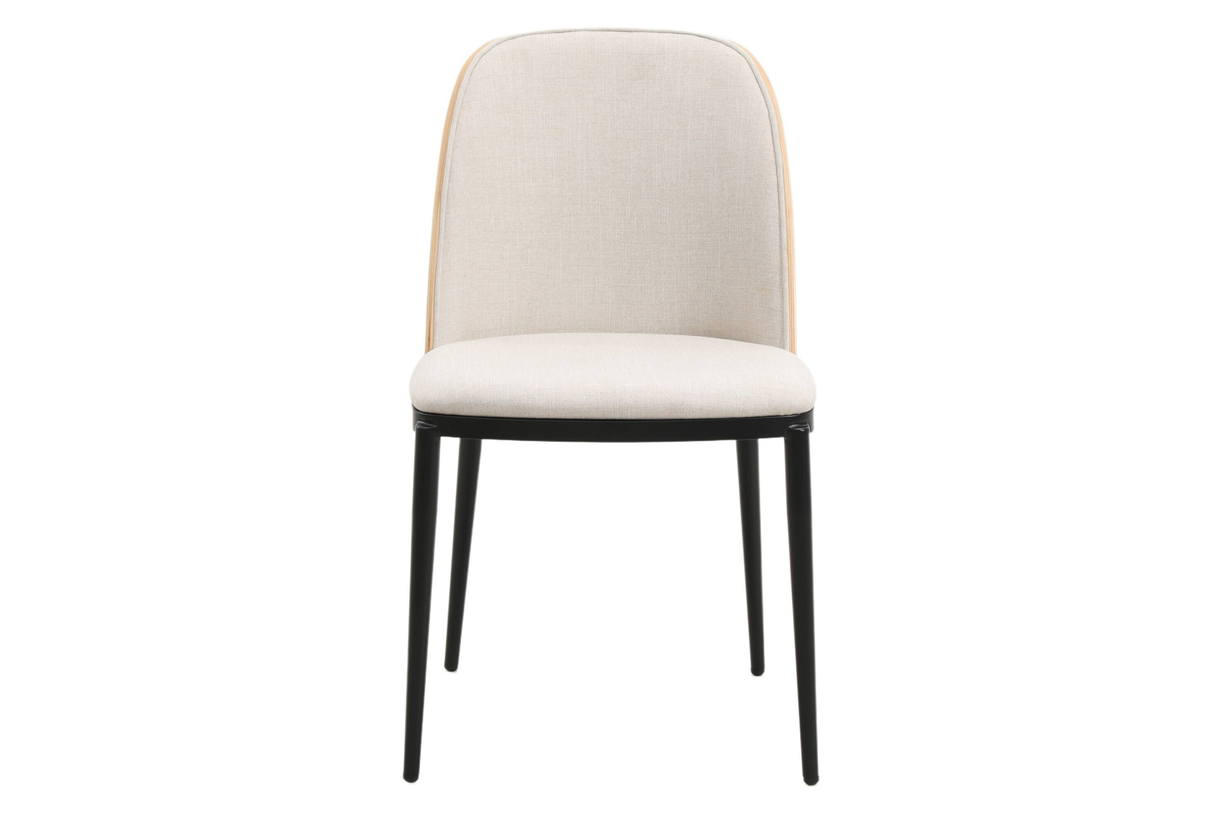 LeisureMod Tule Mid-Century Modern Dining Side Chair with Powder-Coated Steel Frame - Natural Wood/Beige