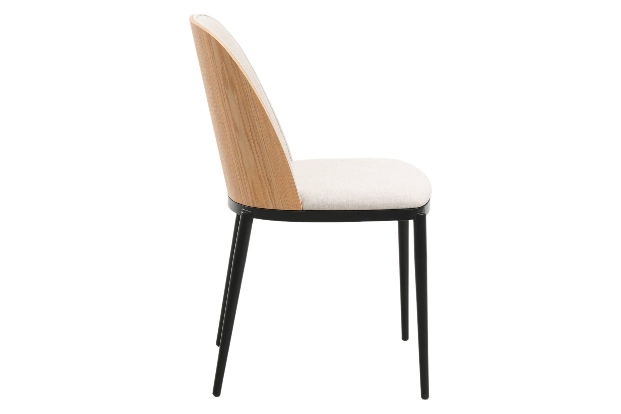 LeisureMod Tule Mid-Century Modern Dining Side Chair with Powder-Coated Steel Frame - Natural Wood/Beige