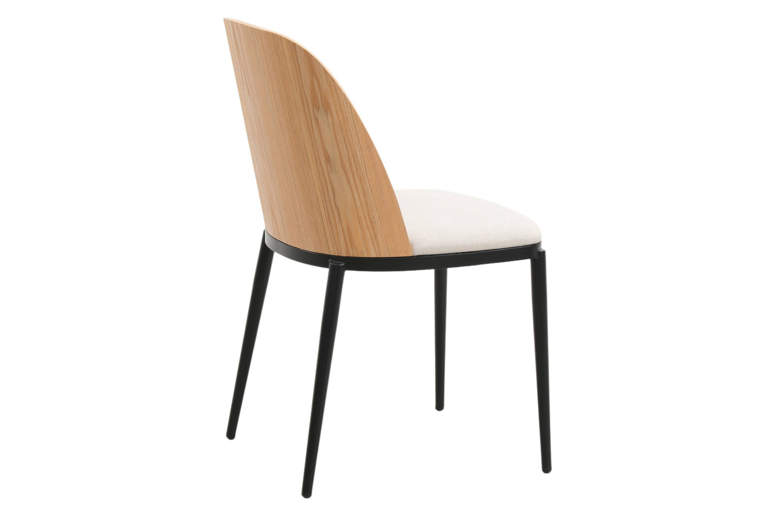 LeisureMod Tule Mid-Century Modern Dining Side Chair with Powder-Coated Steel Frame - Natural Wood/Beige