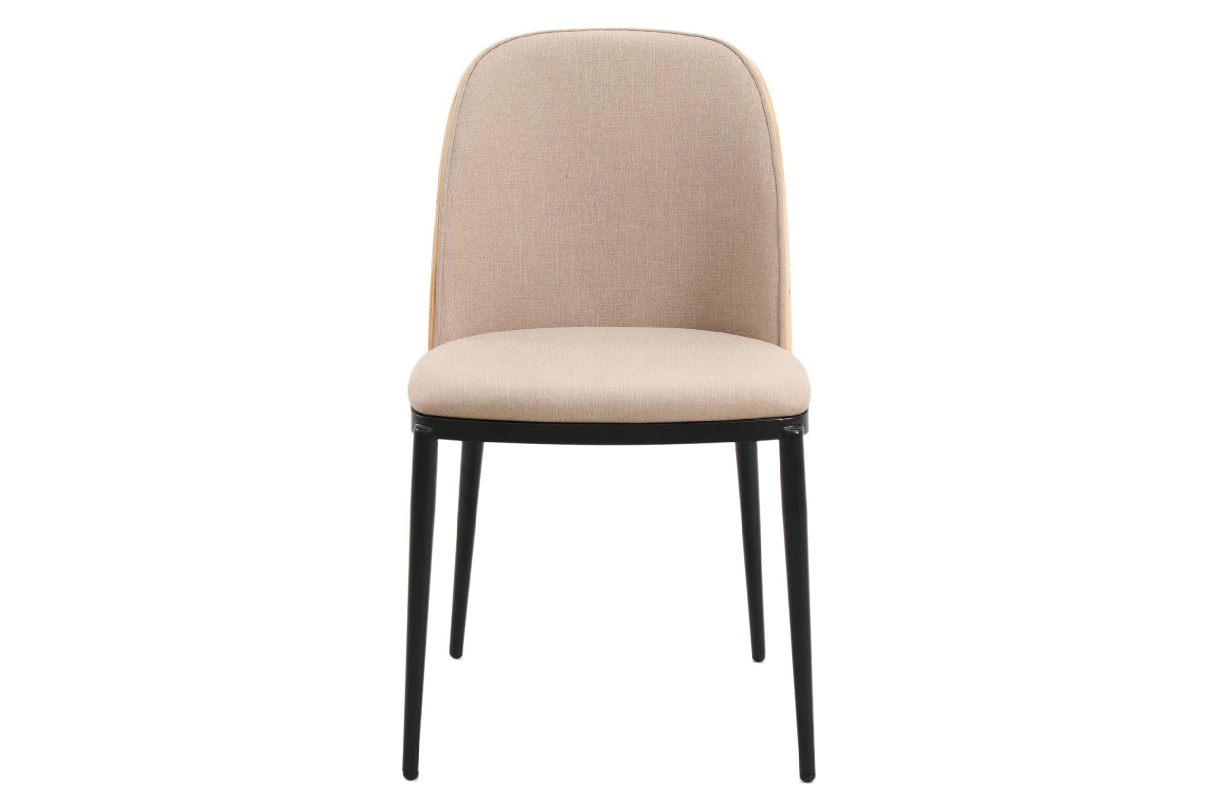 LeisureMod Tule Mid-Century Modern Dining Side Chair with Powder-Coated Steel Frame - Natural Wood/Brown