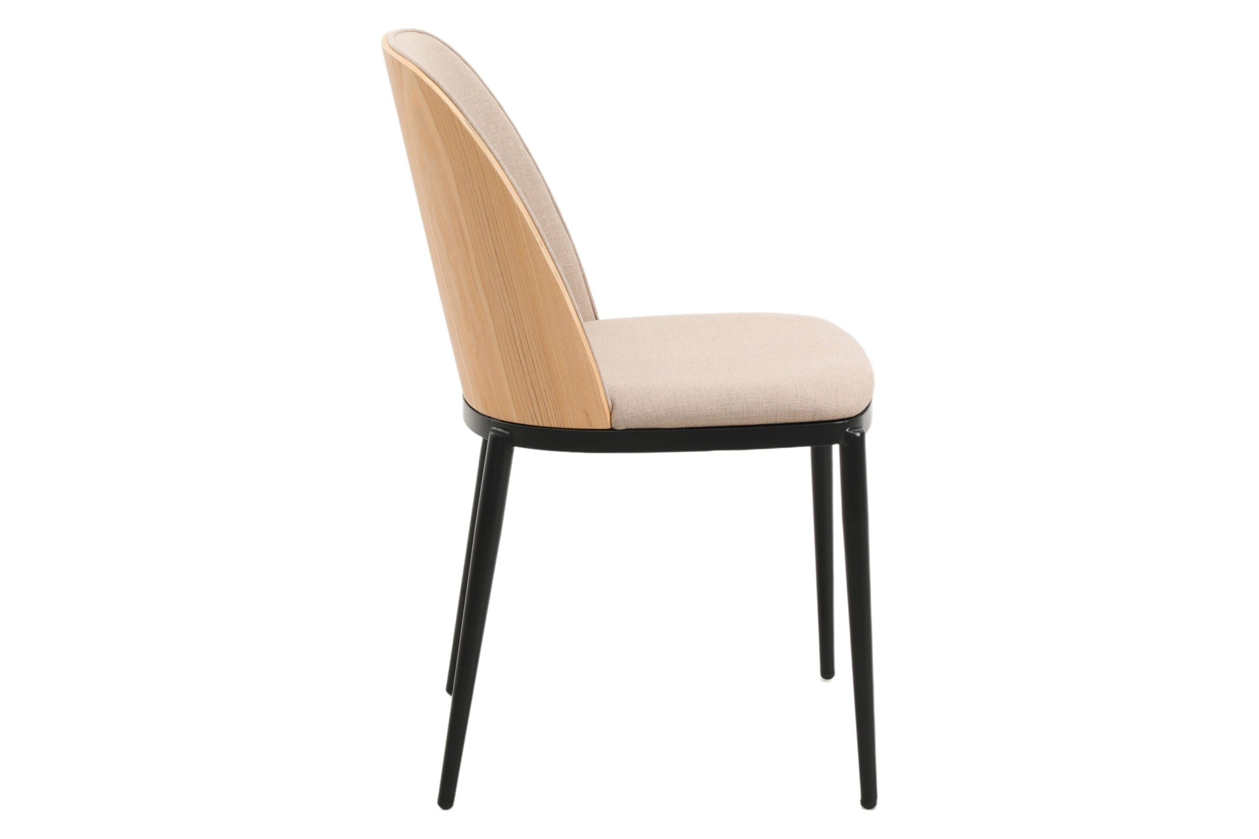 LeisureMod Tule Mid-Century Modern Dining Side Chair with Powder-Coated Steel Frame - Natural Wood/Brown