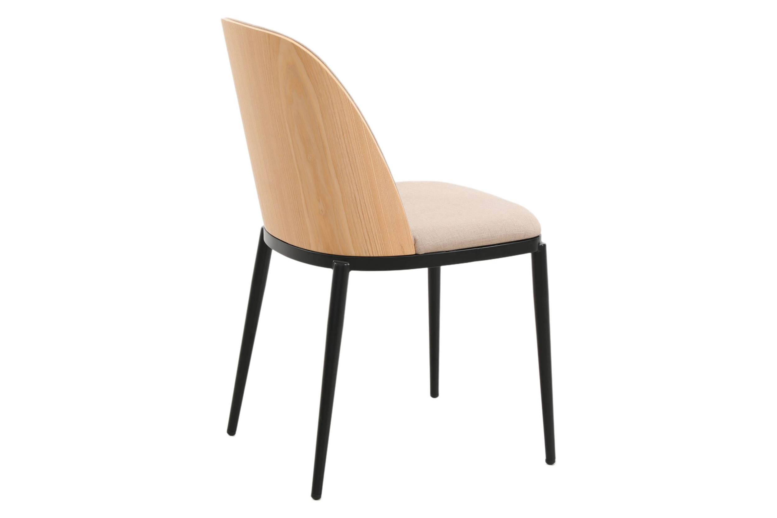 LeisureMod Tule Mid-Century Modern Dining Side Chair with Powder-Coated Steel Frame - Natural Wood/Brown