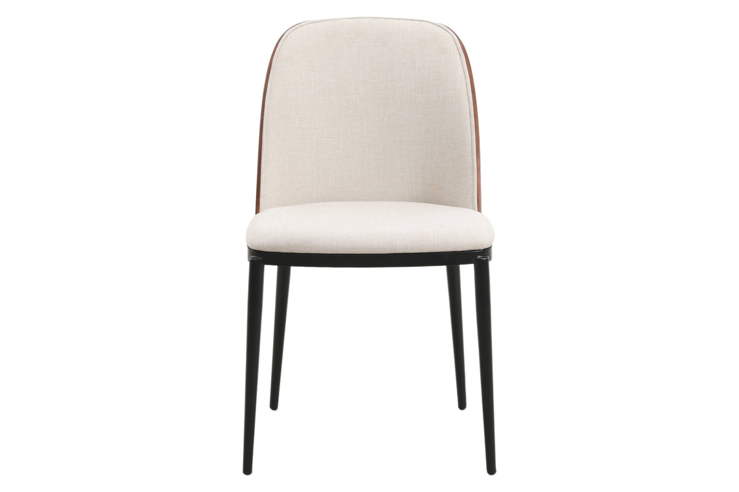 LeisureMod Tule Mid-Century Modern Dining Side Chair with Powder-Coated Steel Frame - Walnut/Beige