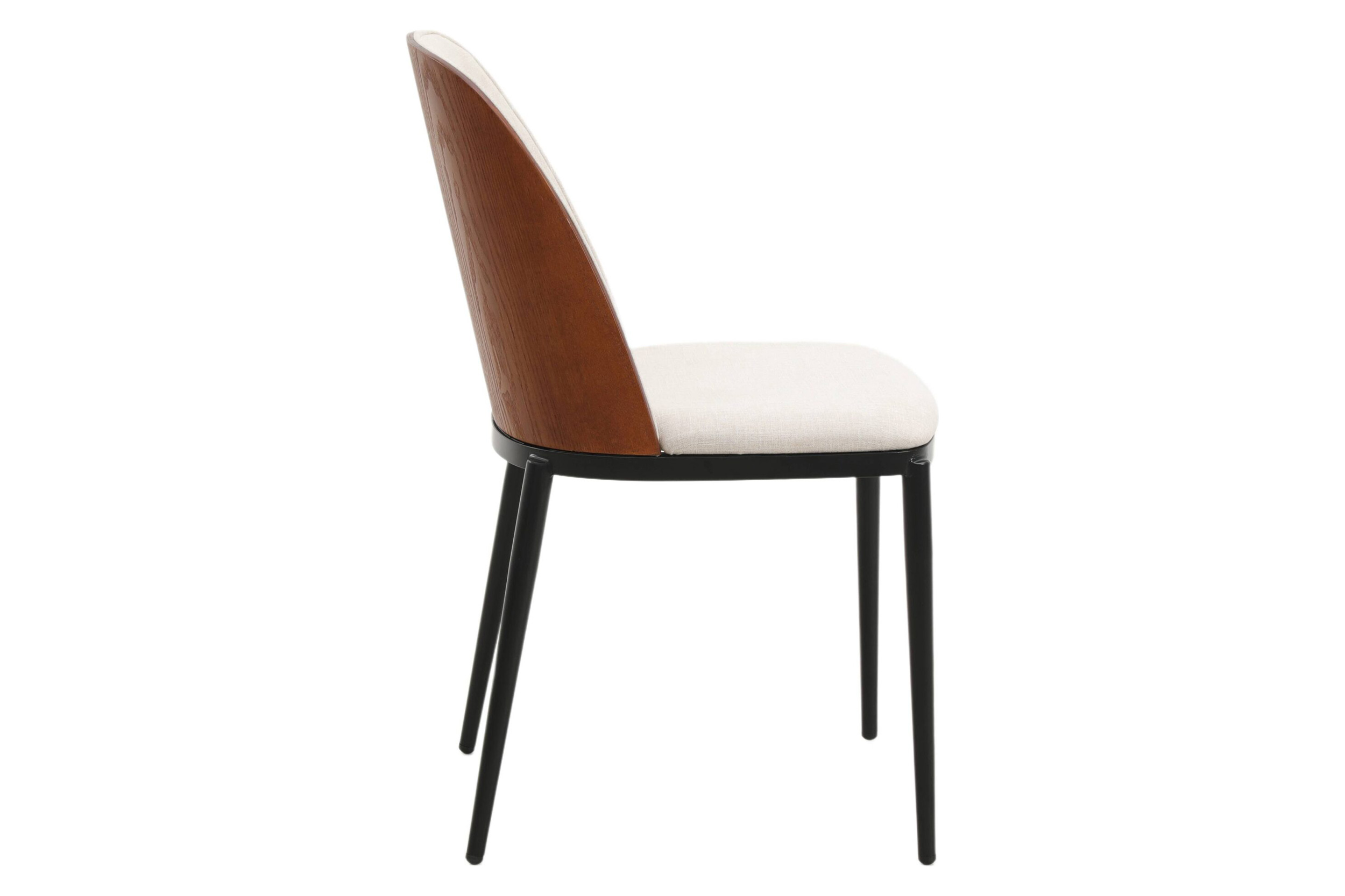 LeisureMod Tule Mid-Century Modern Dining Side Chair with Powder-Coated Steel Frame - Walnut/Beige