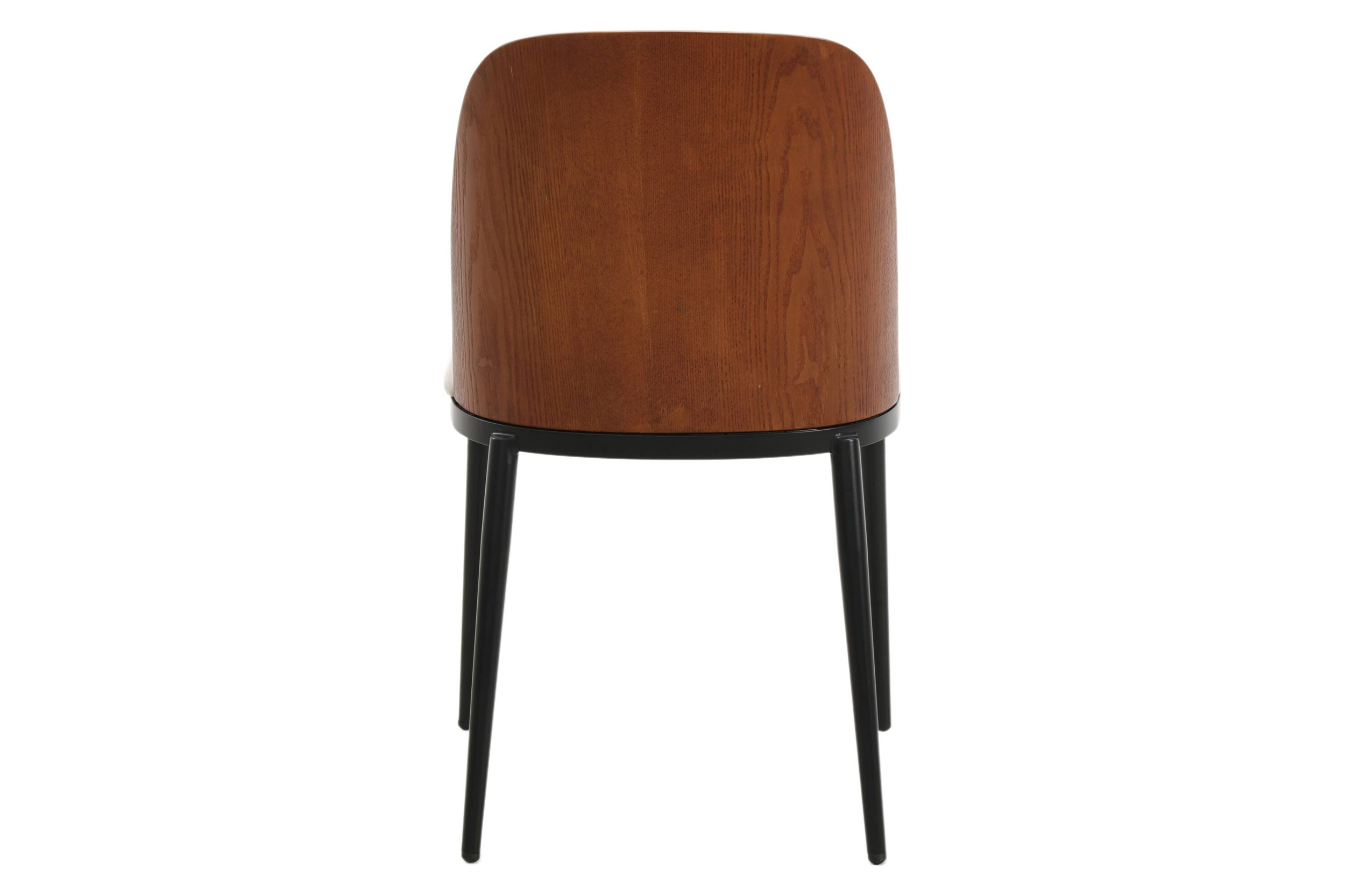 LeisureMod Tule Mid-Century Modern Dining Side Chair with Powder-Coated Steel Frame - Walnut/Beige