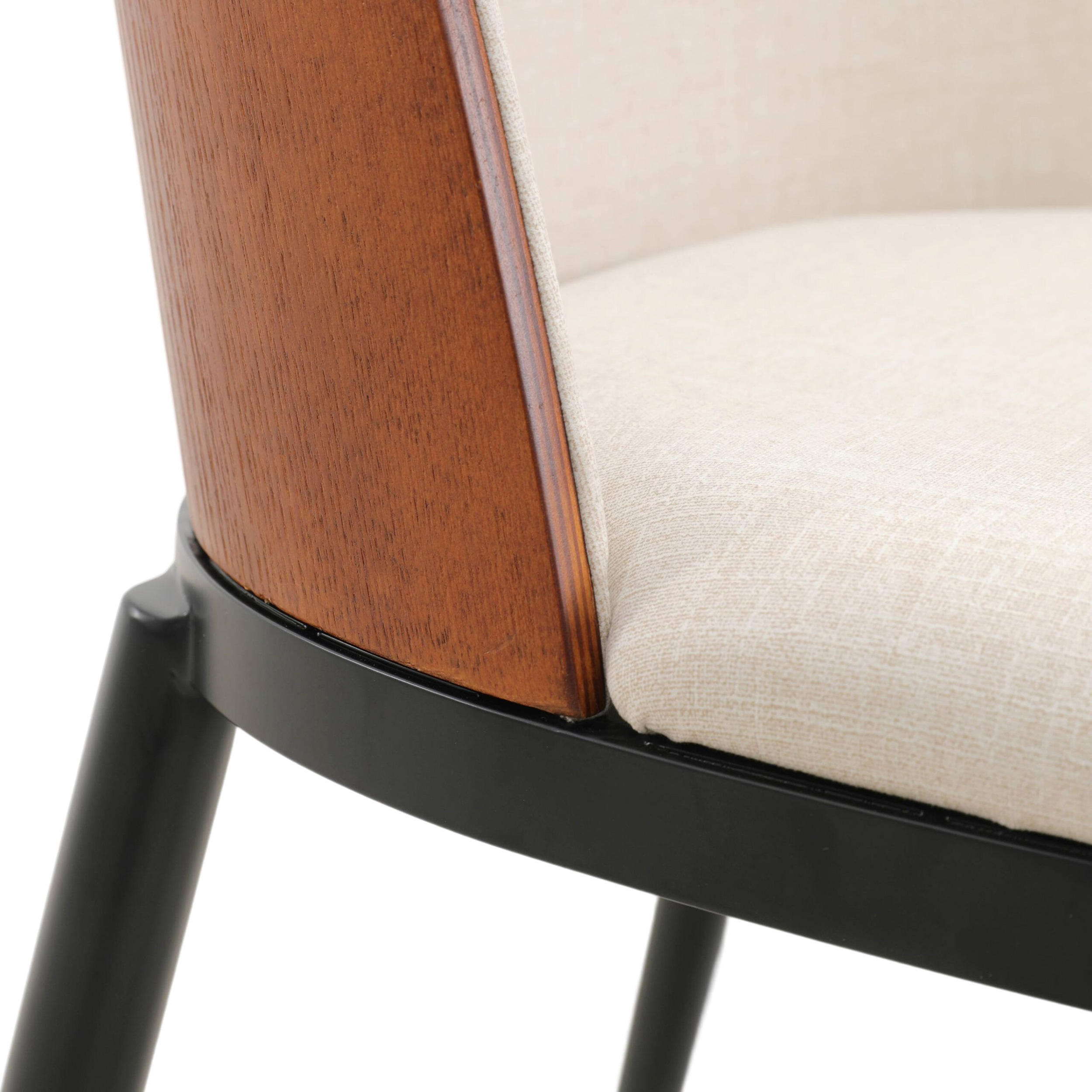 LeisureMod Tule Mid-Century Modern Dining Side Chair with Powder-Coated Steel Frame - Walnut/Beige