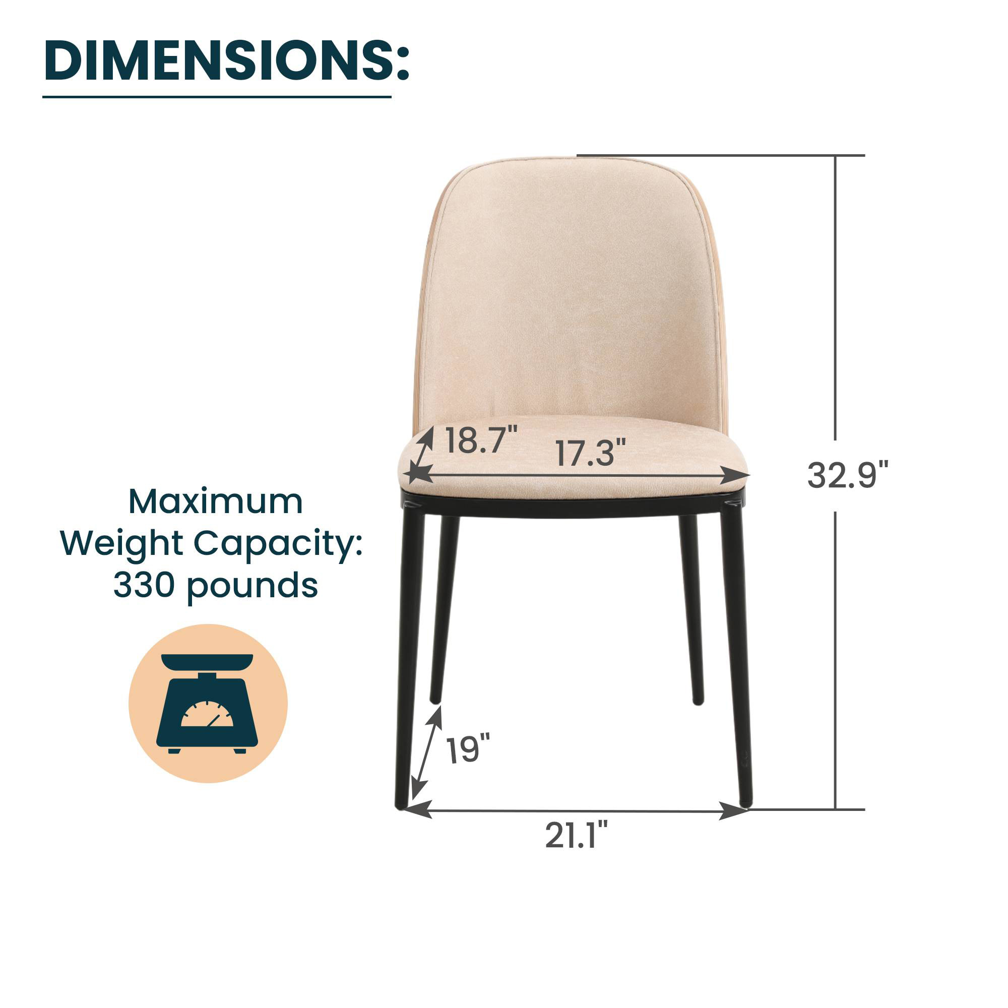 LeisureMod Tule Mid-Century Modern Dining Side Chair with Powder-Coated Steel Frame - Walnut/Light Brown