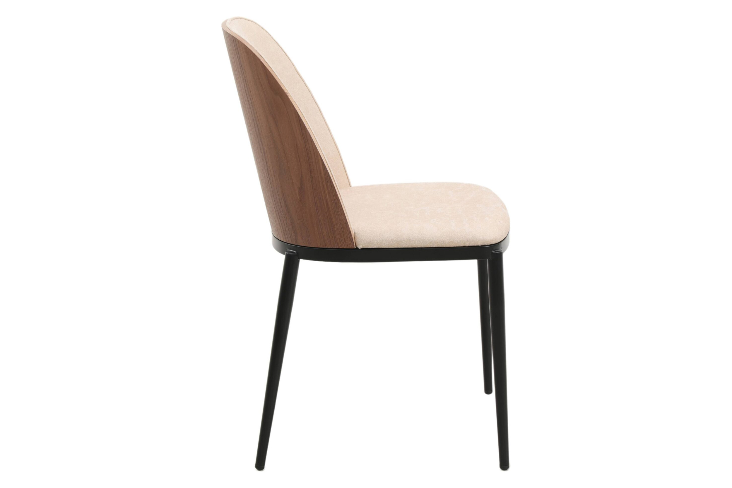 LeisureMod Tule Mid-Century Modern Dining Side Chair with Powder-Coated Steel Frame - Walnut/Light Brown