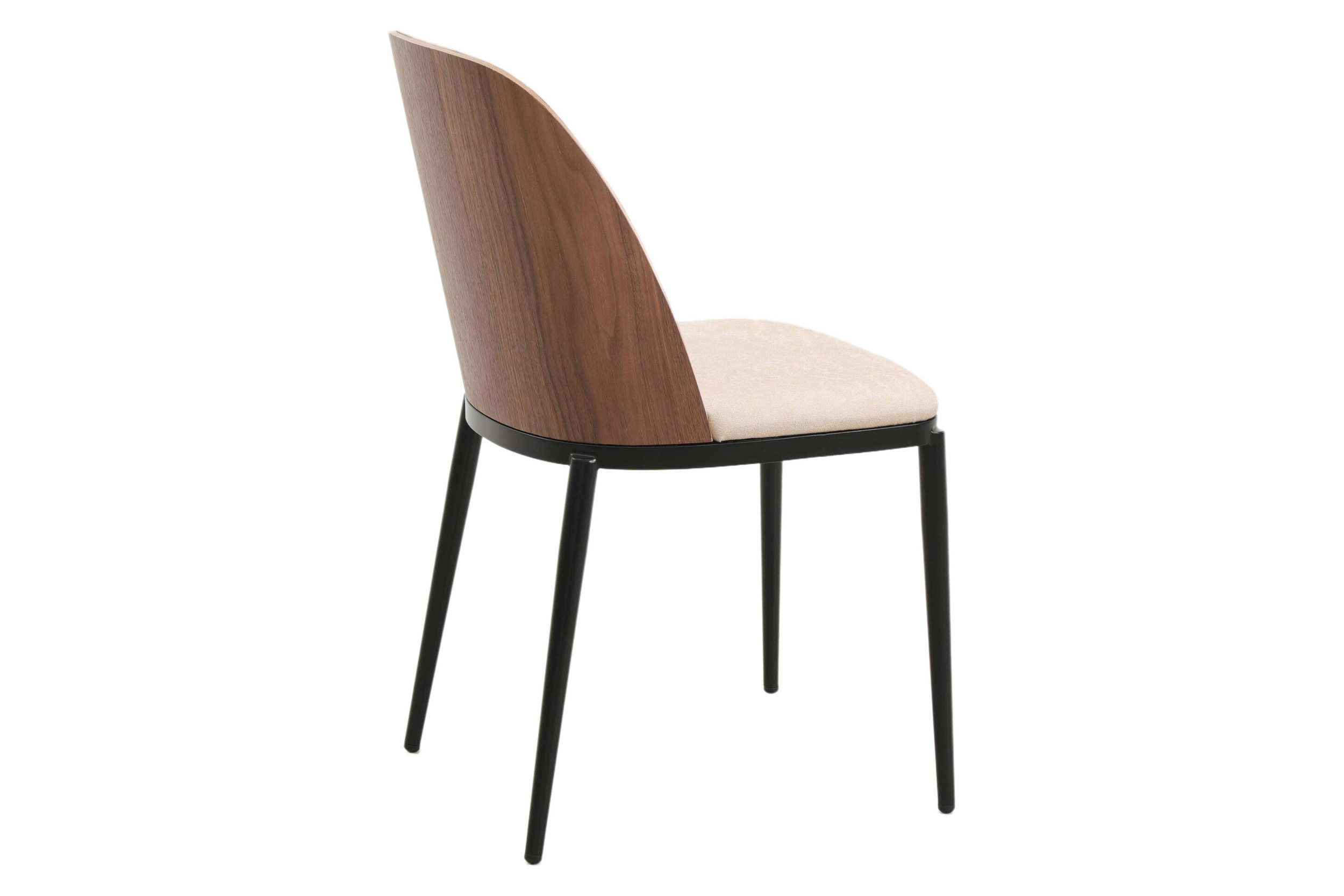 LeisureMod Tule Mid-Century Modern Dining Side Chair with Powder-Coated Steel Frame - Walnut/Light Brown