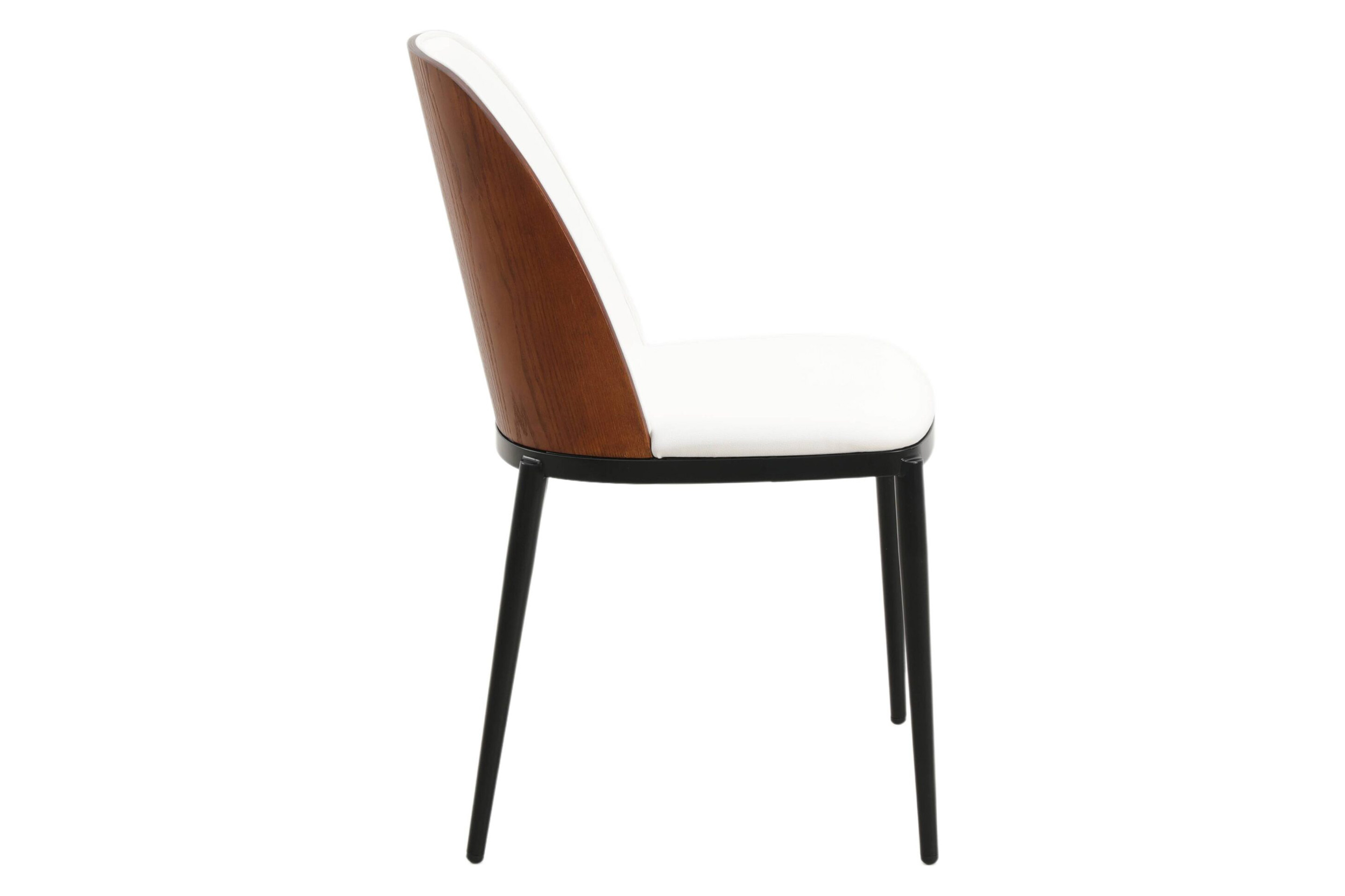 LeisureMod Tule Mid-Century Modern Dining Side Chair with Powder-Coated Steel Frame - Walnut/White