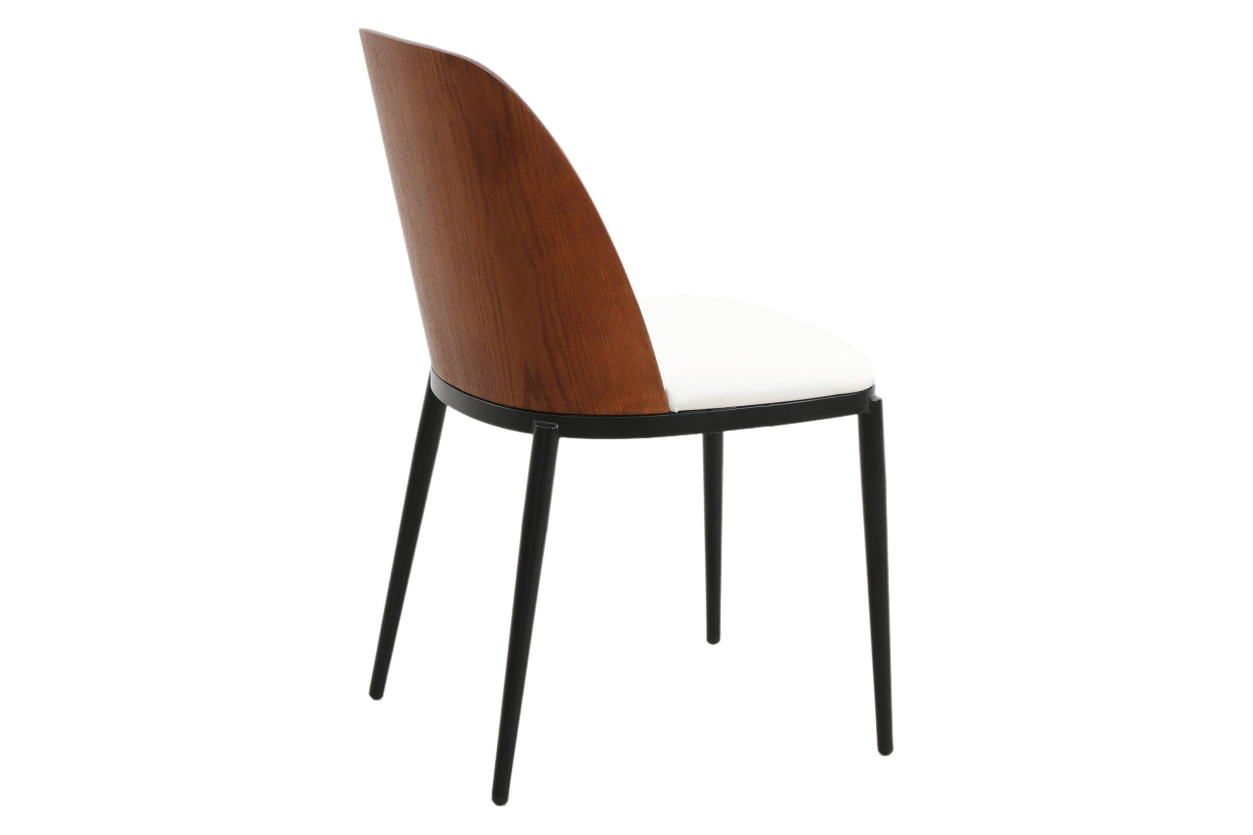 LeisureMod Tule Mid-Century Modern Dining Side Chair with Powder-Coated Steel Frame - Walnut/White