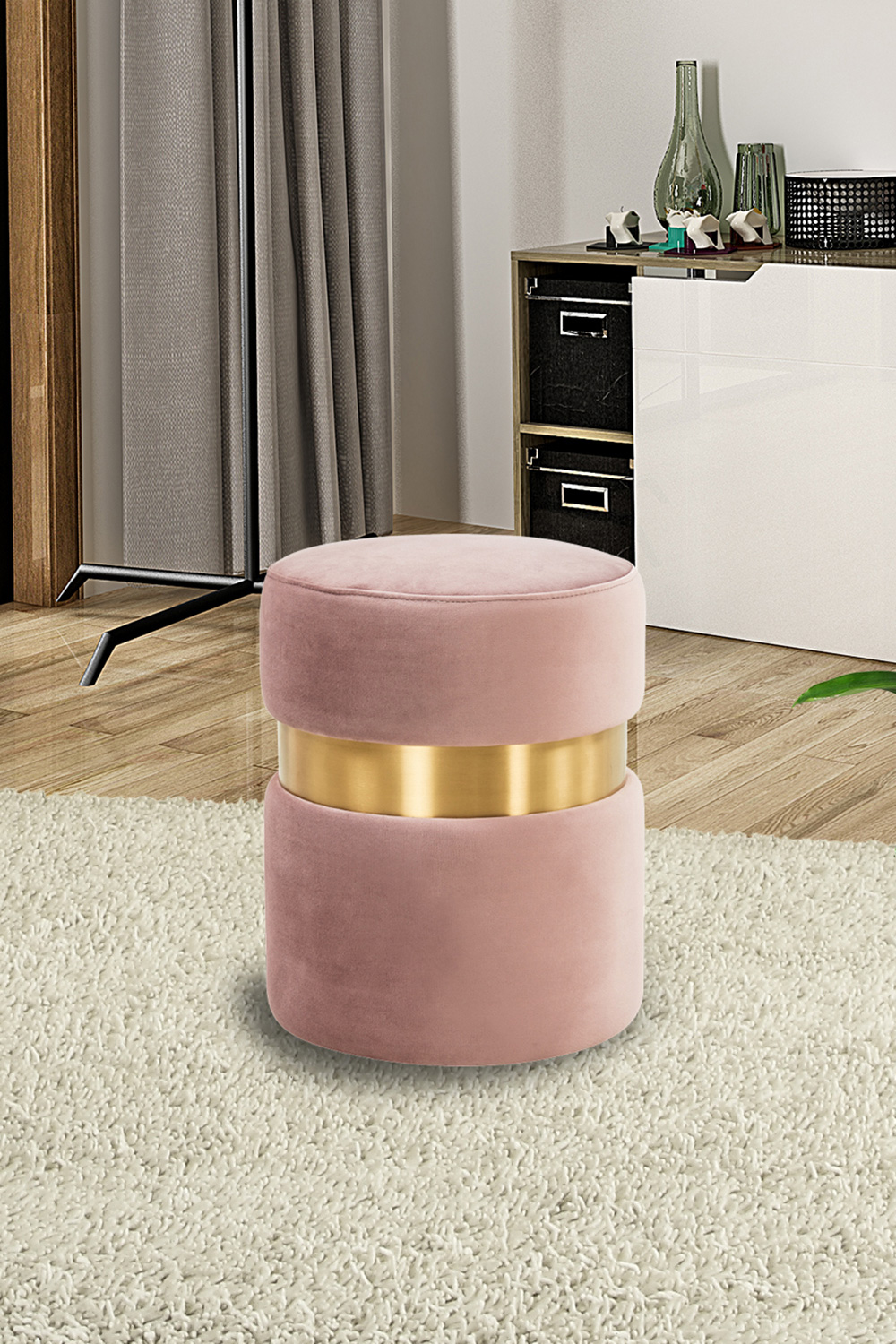 LeisureMod™ Troy 146" Round Velvet Ottoman - Pink