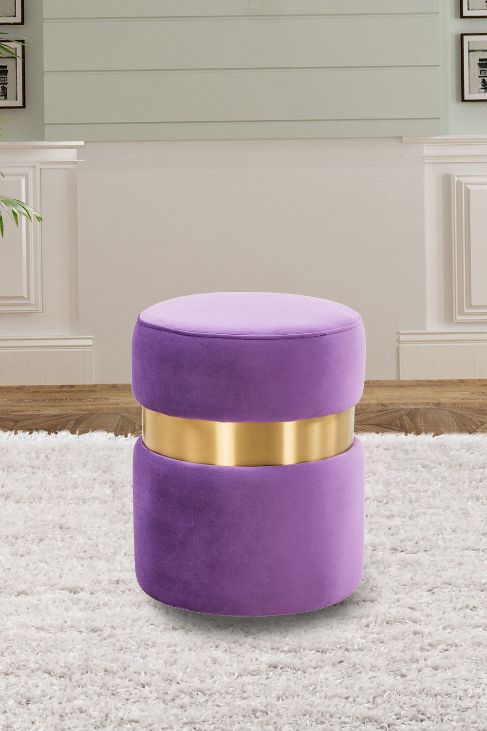 LeisureMod™ Troy 146" Round Velvet Ottoman - Purple