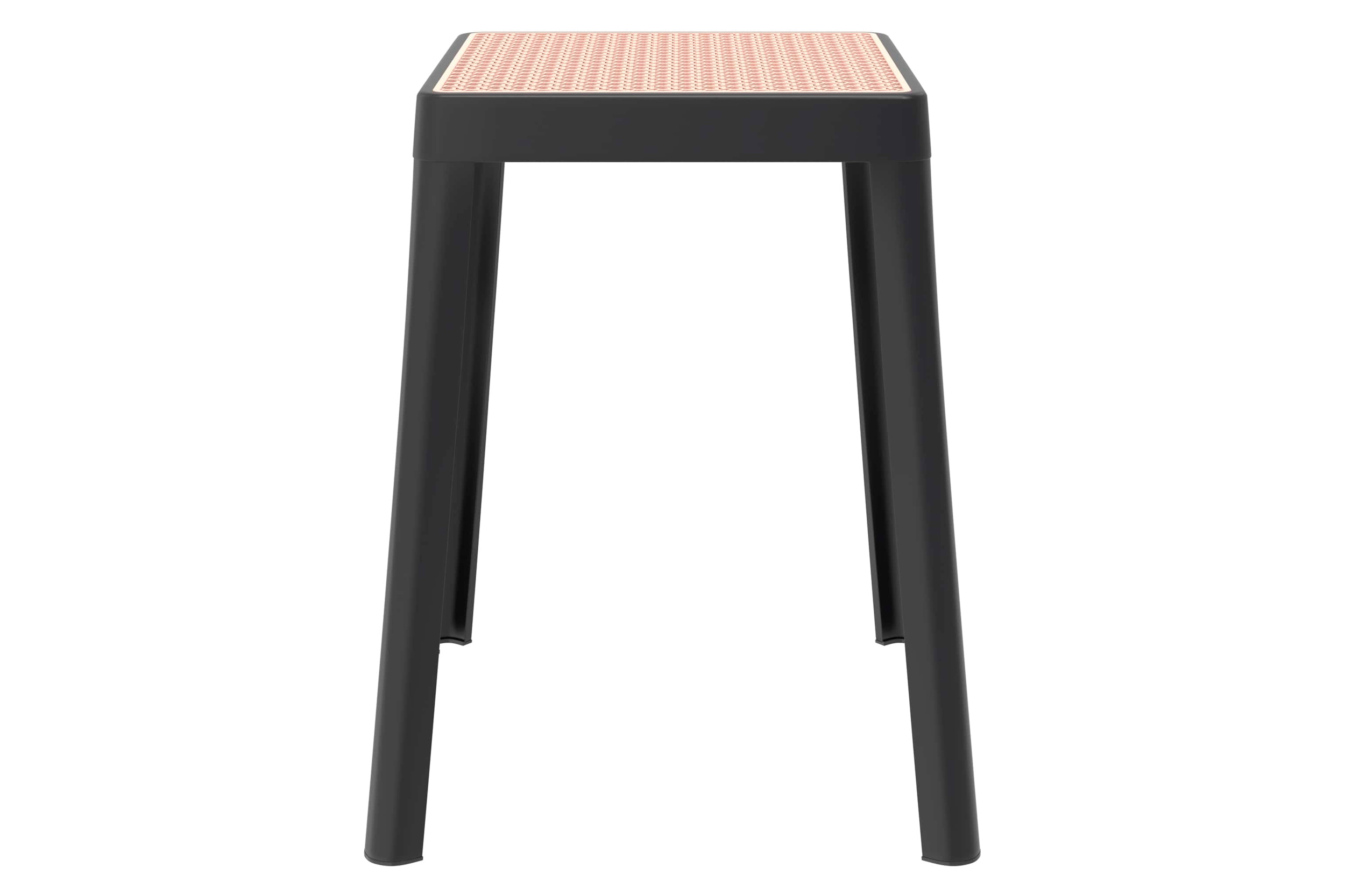 LeisureMod Tresse Mid-Century Modern Stackable Square Plastic Dining Stool with Wicker Top - Black