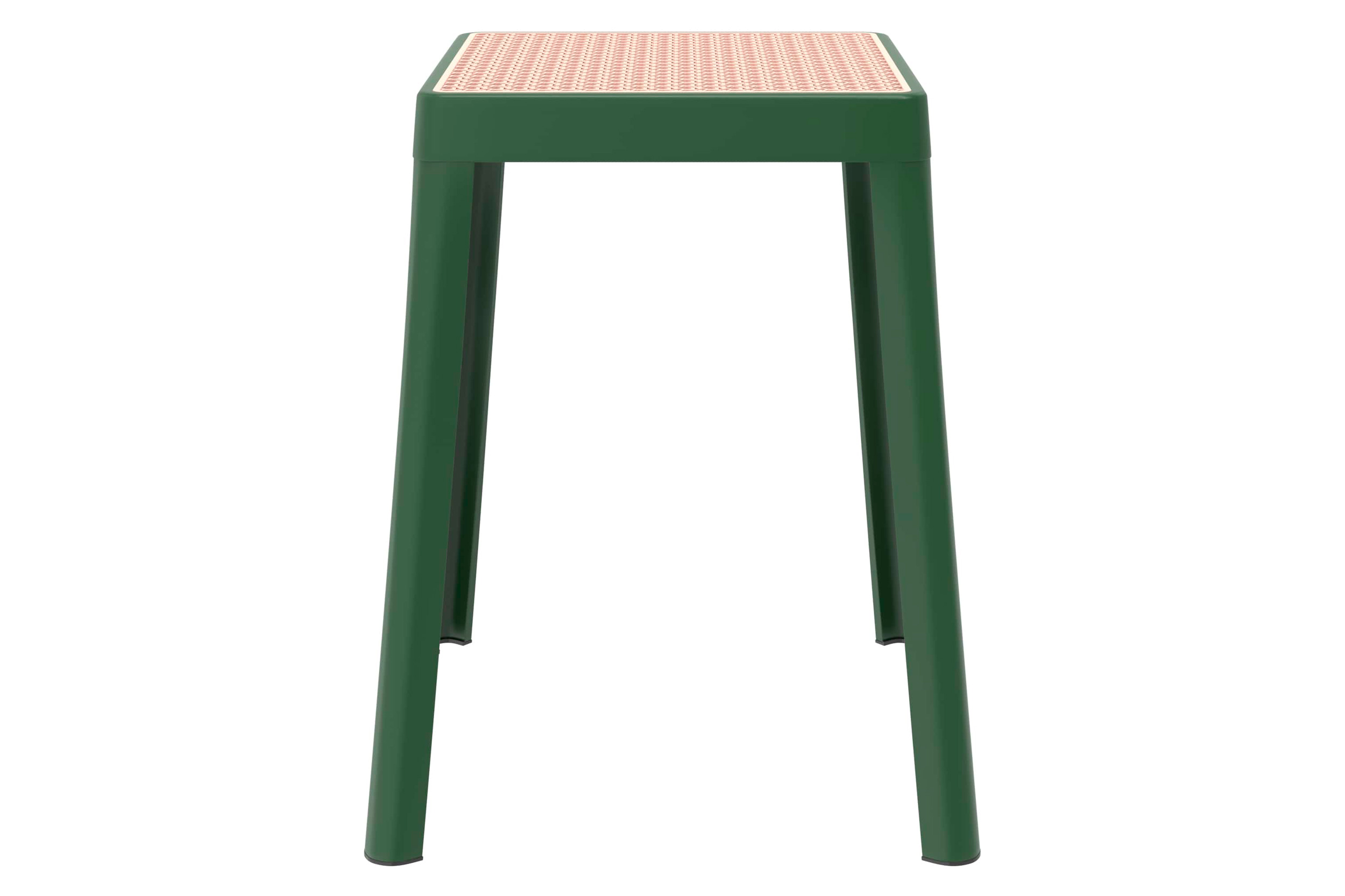 LeisureMod Tresse Mid-Century Modern Stackable Square Plastic Dining Stool with Wicker Top - Green