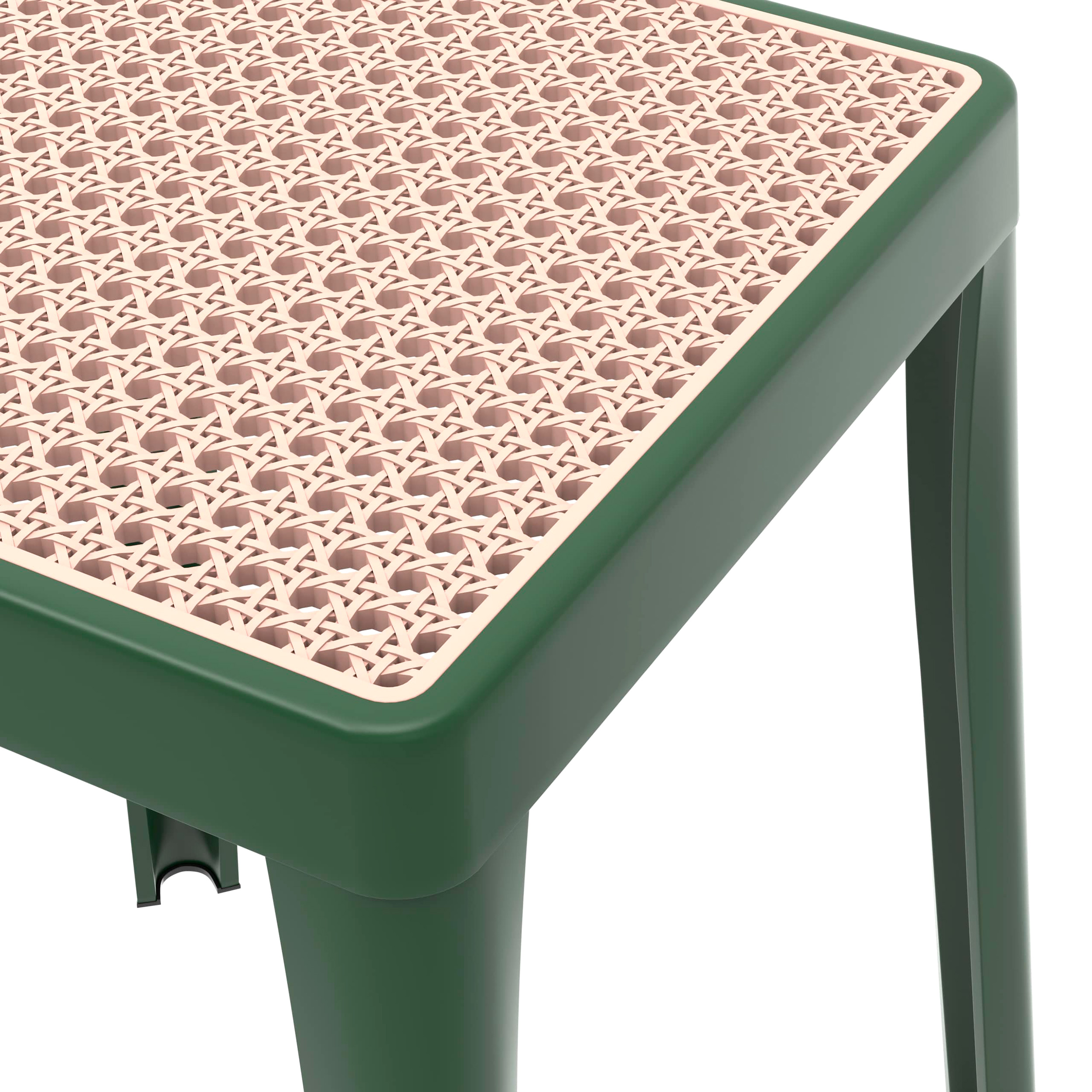 LeisureMod Tresse Mid-Century Modern Stackable Square Plastic Dining Stool with Wicker Top - Green