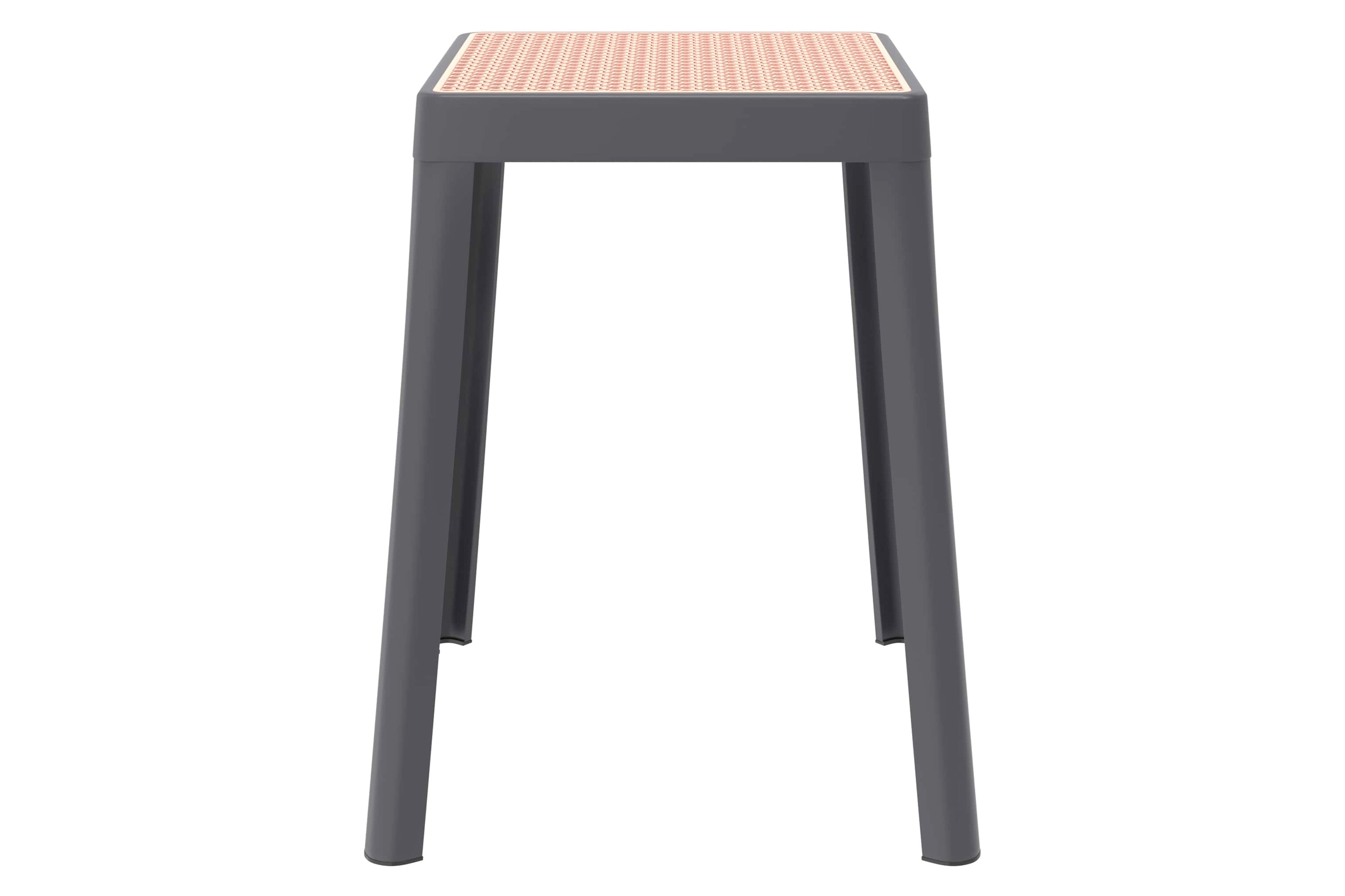 LeisureMod Tresse Mid-Century Modern Stackable Square Plastic Dining Stool with Wicker Top - Gray