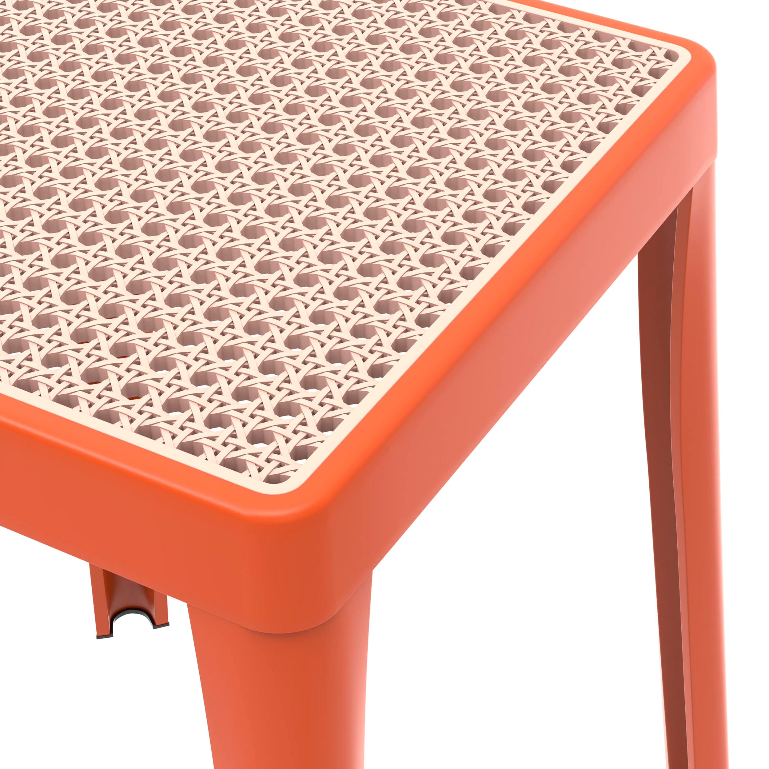 LeisureMod Tresse Mid-Century Modern Stackable Square Plastic Dining Stool with Wicker Top - Orange