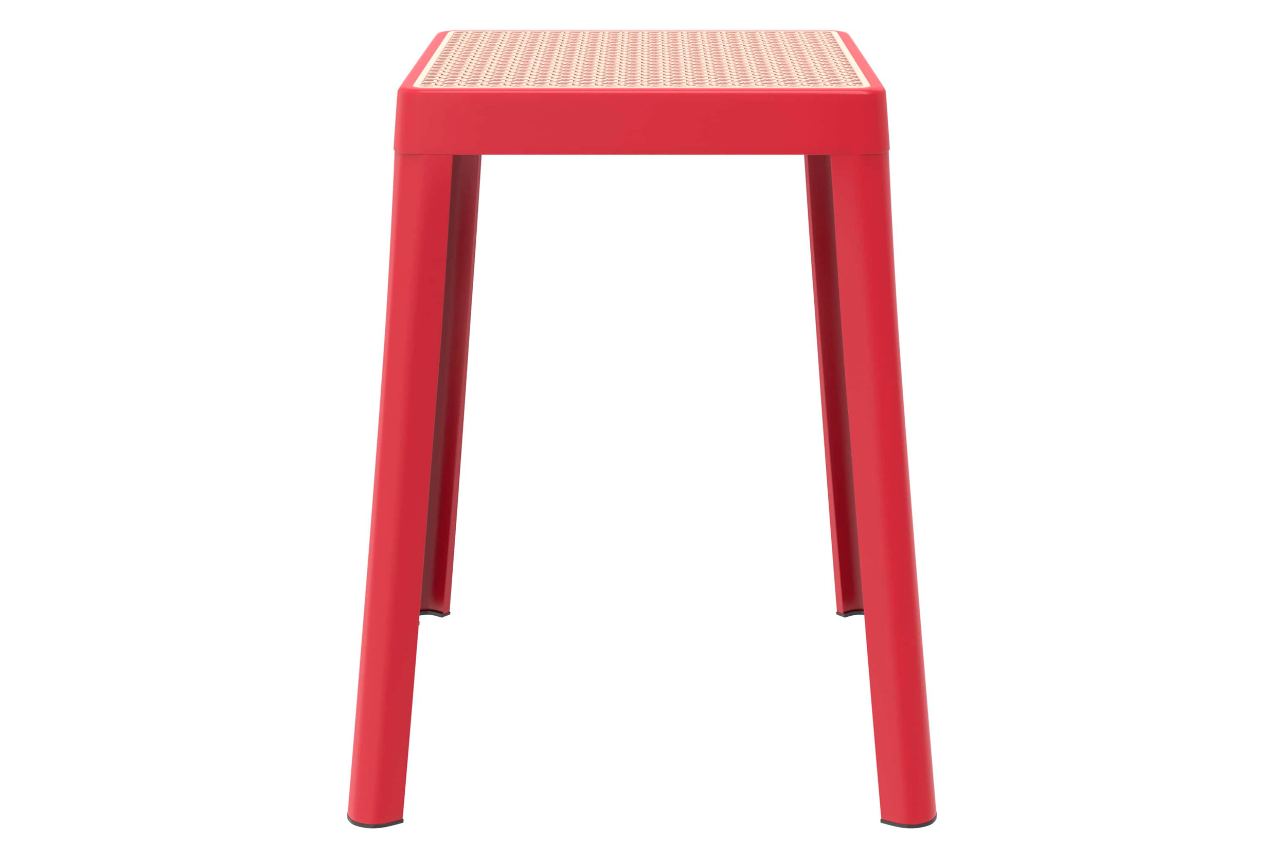 LeisureMod Tresse Mid-Century Modern Stackable Square Plastic Dining Stool with Wicker Top - Red