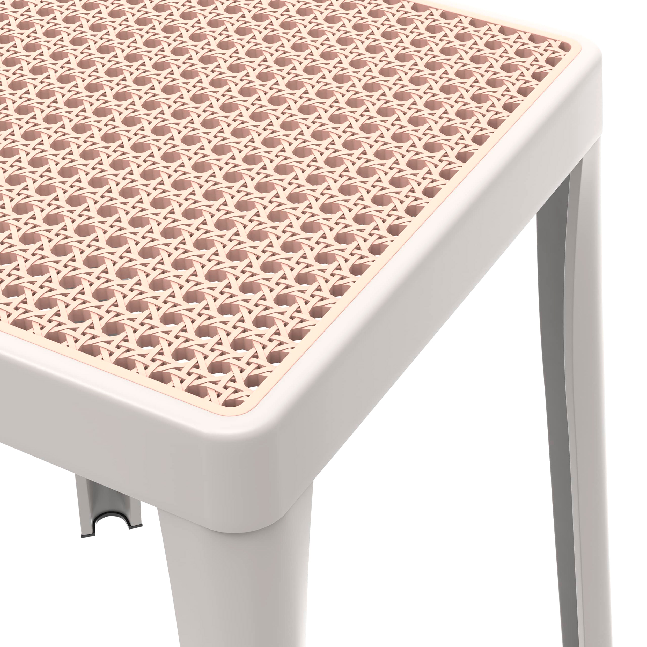 LeisureMod Tresse Mid-Century Modern Stackable Square Plastic Dining Stool with Wicker Top - White