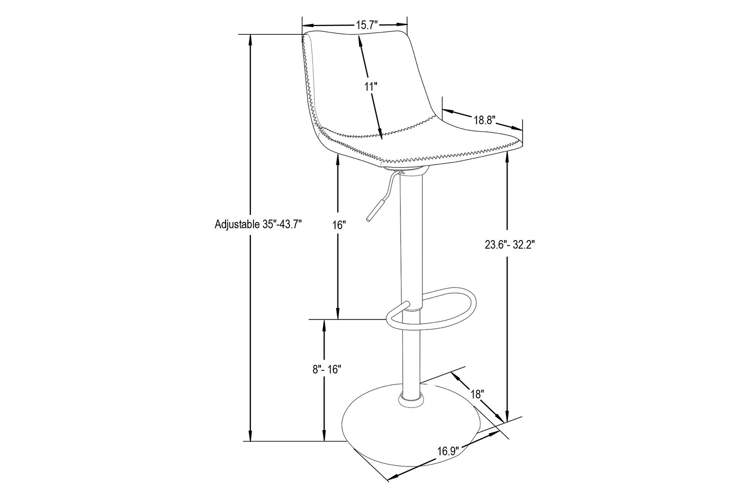 LeisureMod Tilbury Modem Adjustable Bar Stool with Footrest and 360-Degree Swivel - Charcoal/Black