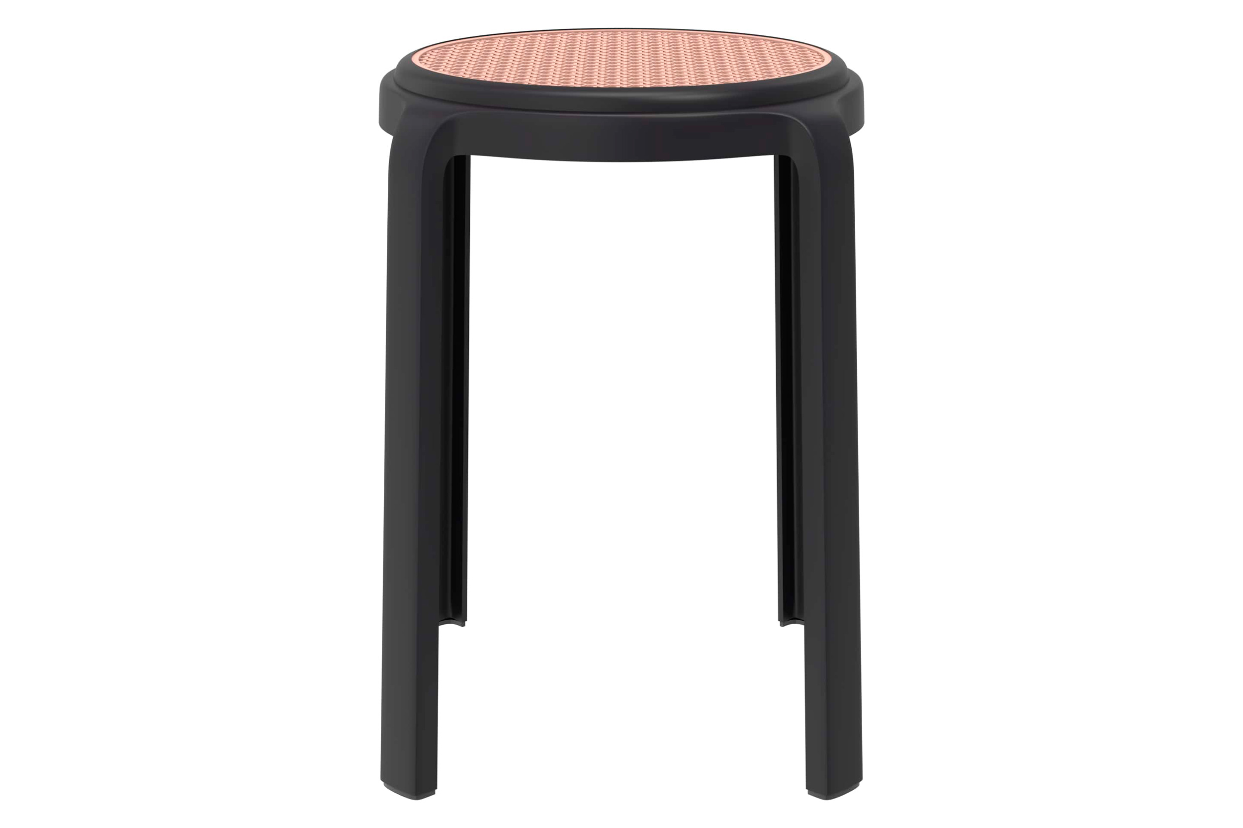 LeisureMod Tresse Mid-Century Modern Stackable Round Plastic Dining Stool - Black