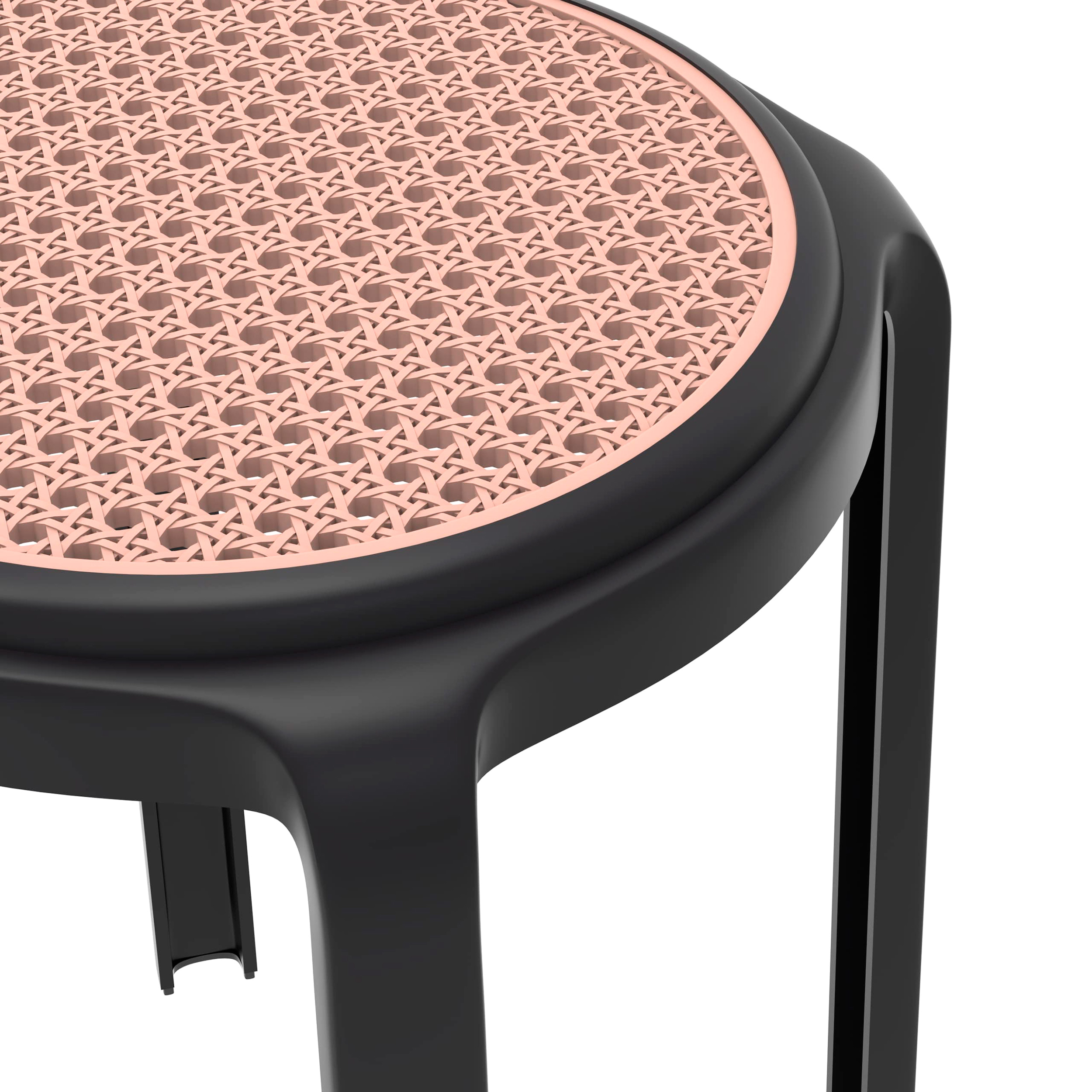 LeisureMod Tresse Mid-Century Modern Stackable Round Plastic Dining Stool - Black