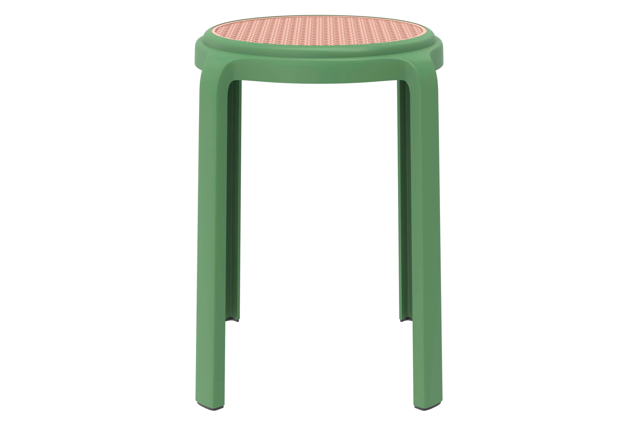 LeisureMod Tresse Mid-Century Modern Stackable Round Plastic Dining Stool - Green