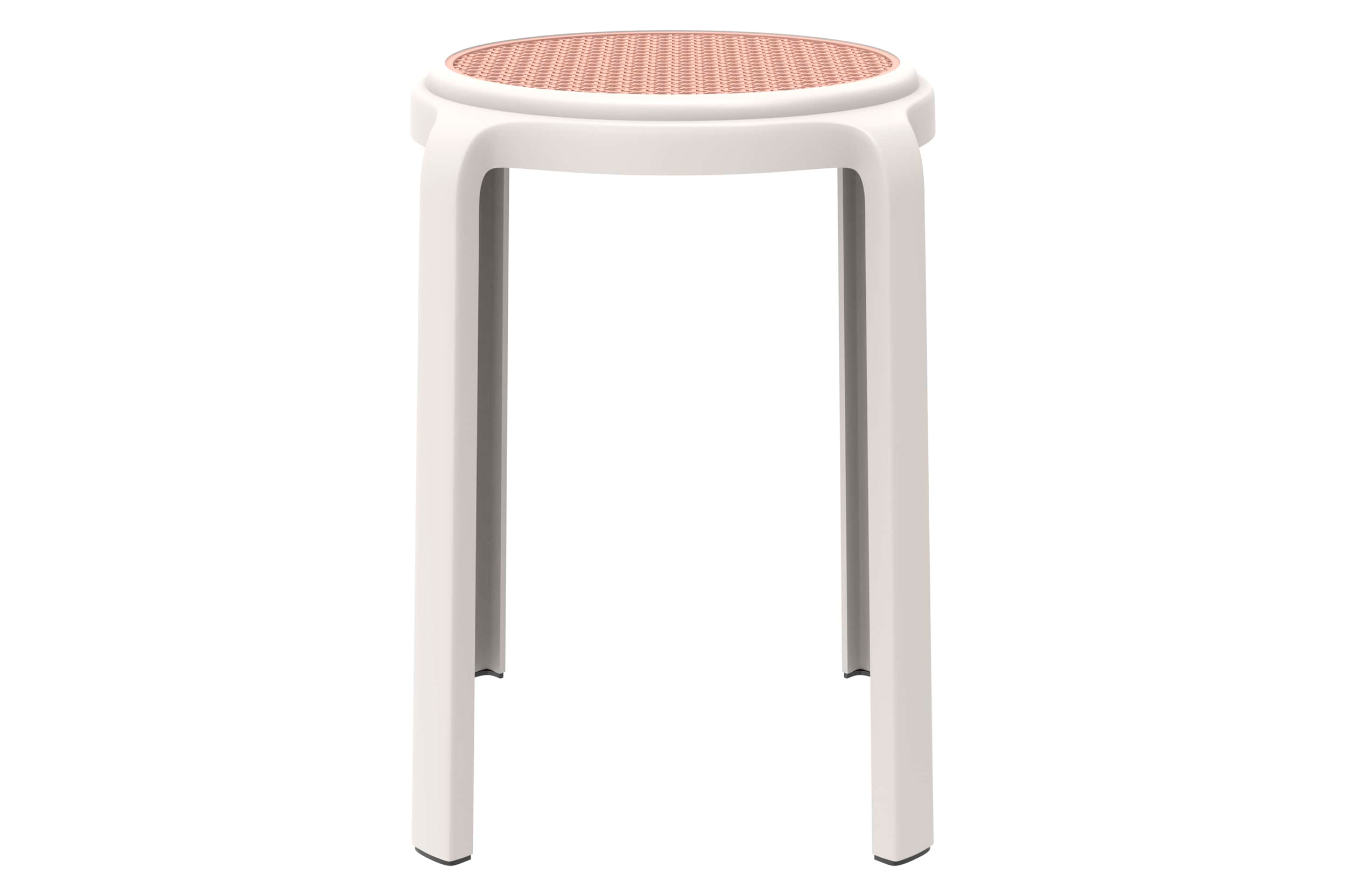 LeisureMod Tresse Mid-Century Modern Stackable Round Plastic Dining Stool - White