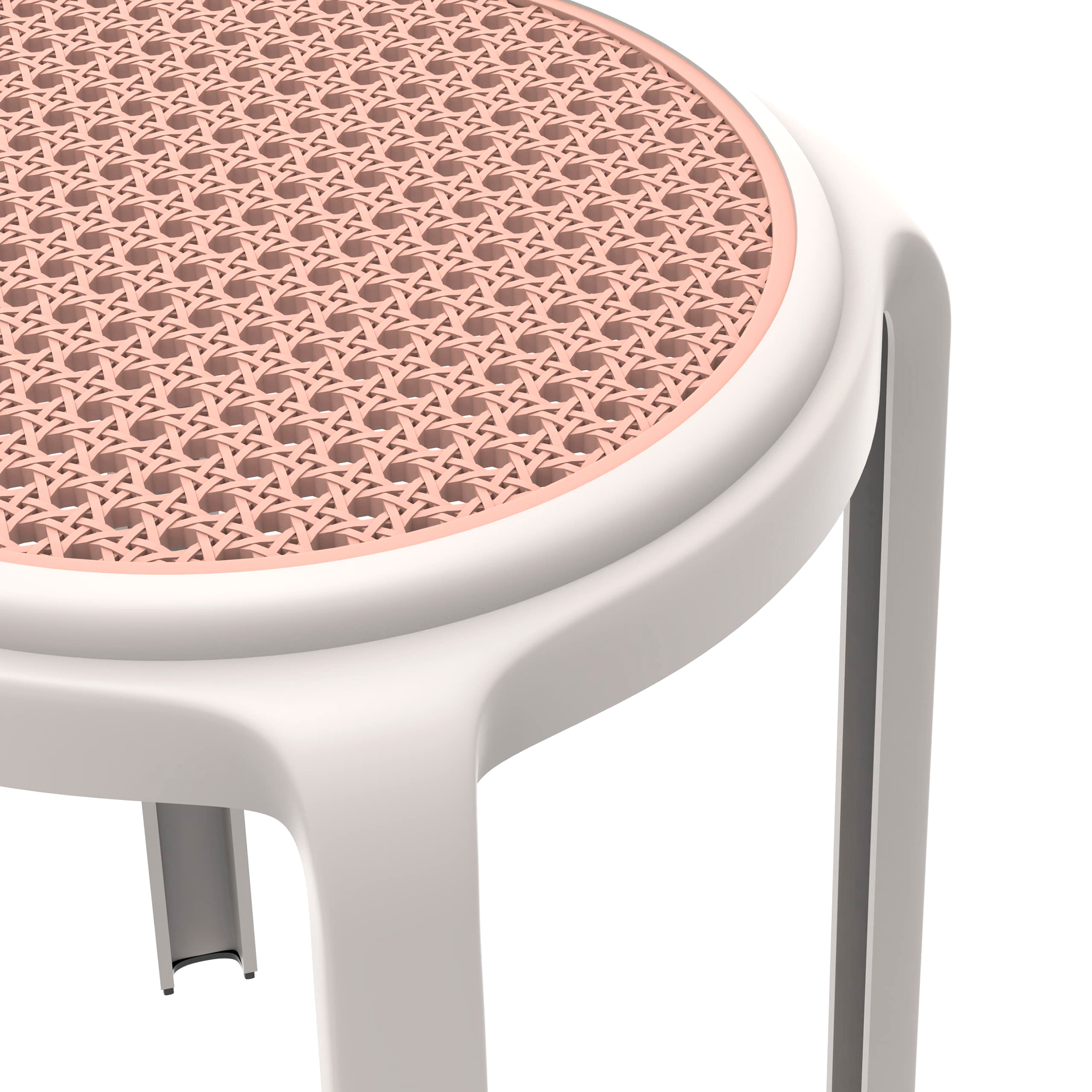 LeisureMod Tresse Mid-Century Modern Stackable Round Plastic Dining Stool - White