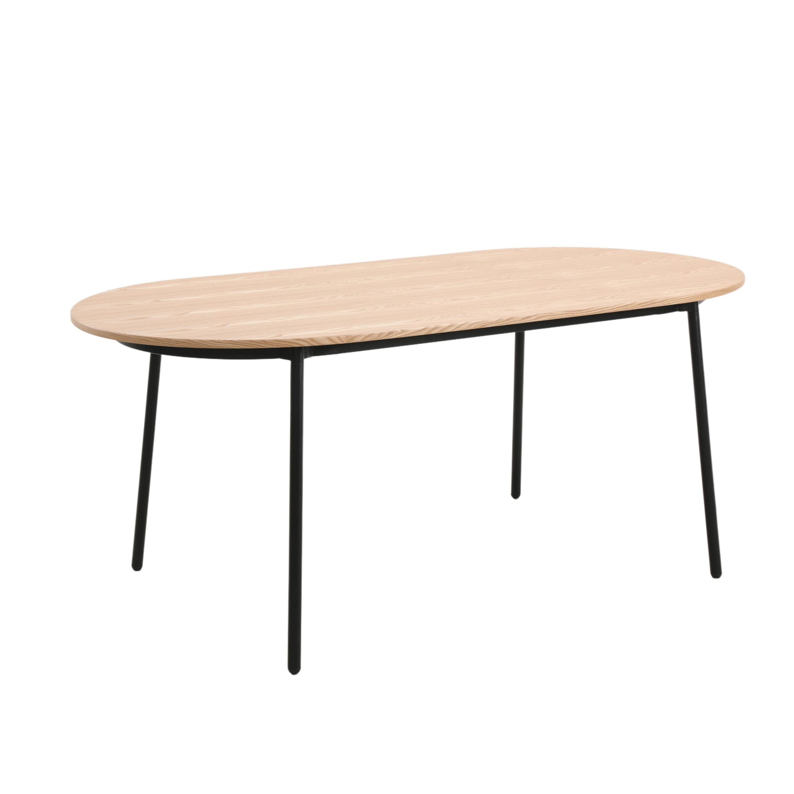 LeisureMod Tule Modern 71" Oval Dining Table with MDF Top and Black Steel Legs