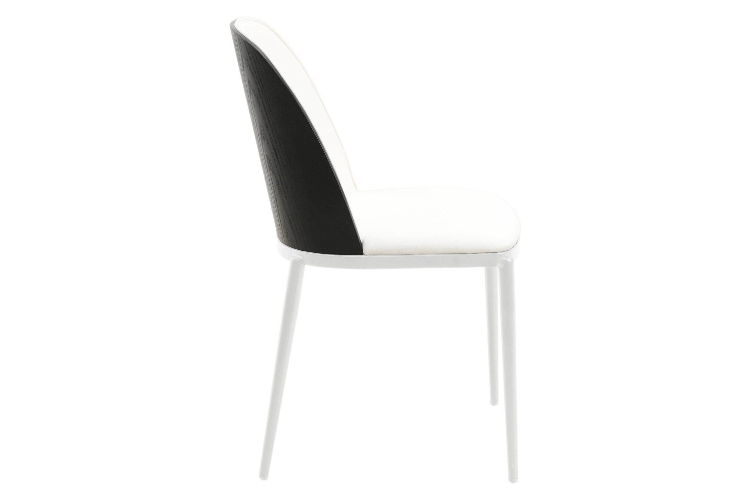 LeisureMod Tule Mid-Century Modern Dining Side Chair with White Powder-Coated Steel Frame - Black/White