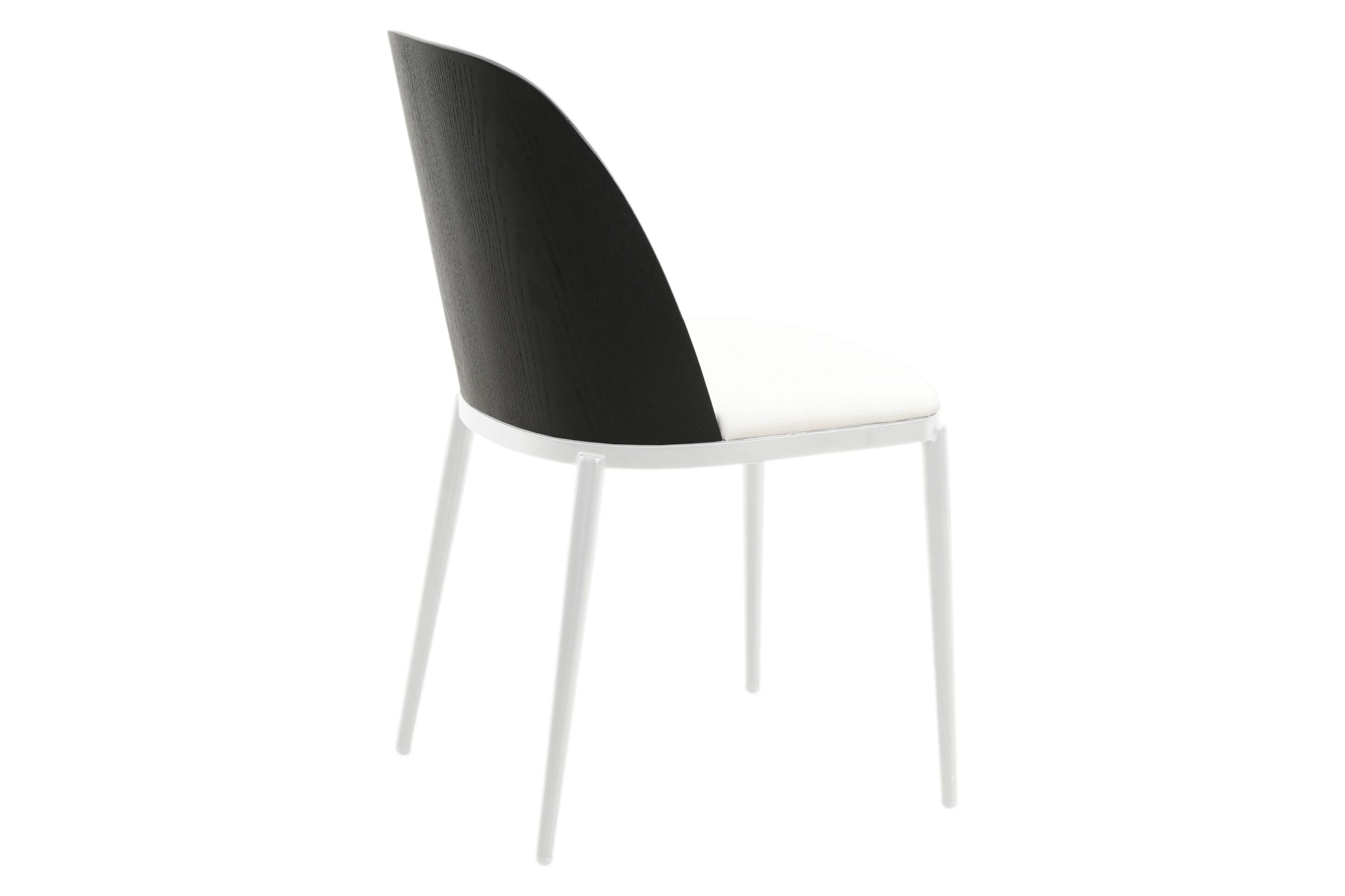 LeisureMod Tule Mid-Century Modern Dining Side Chair with White Powder-Coated Steel Frame - Black/White