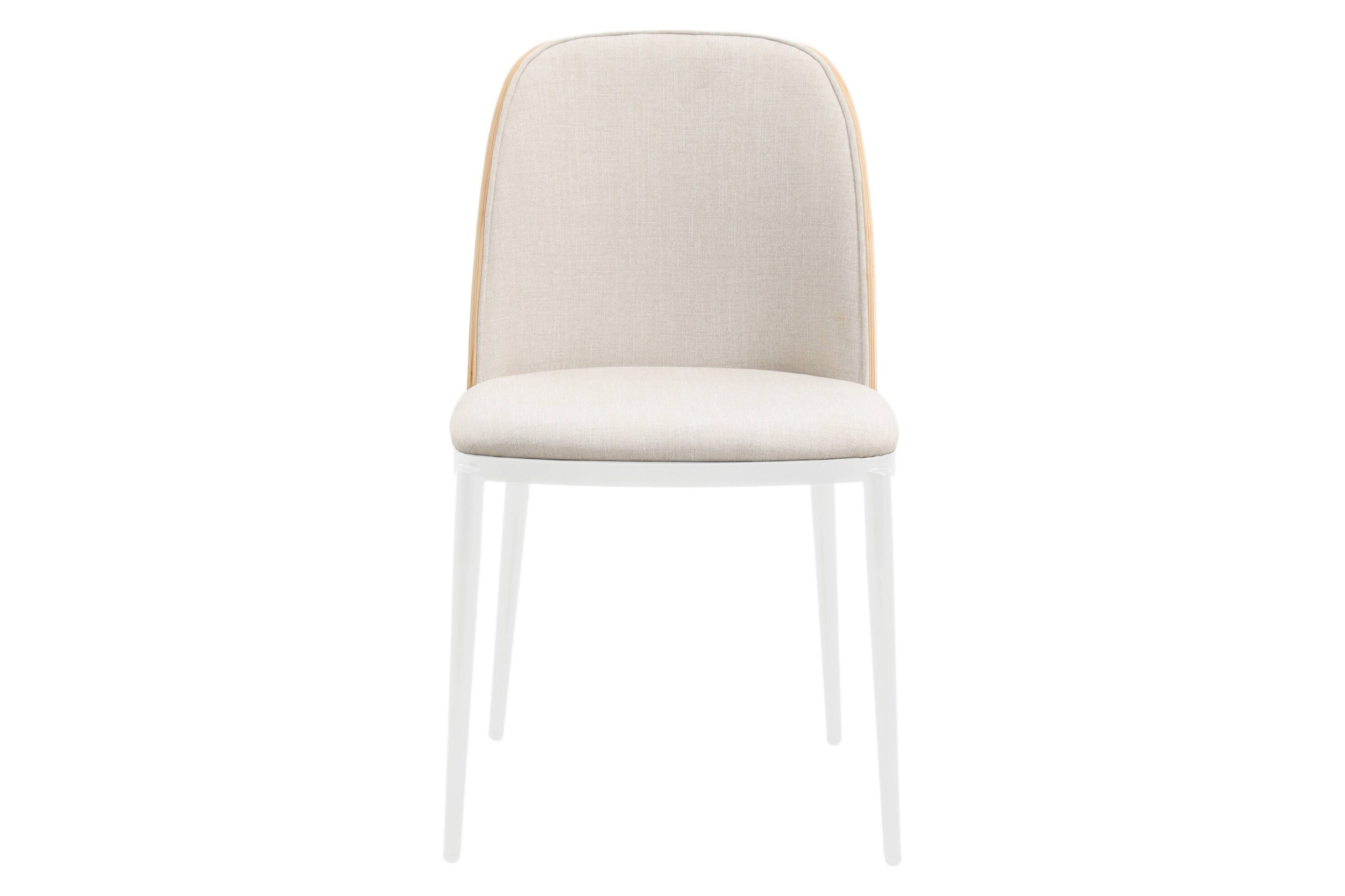 LeisureMod Tule Mid-Century Modern Dining Side Chair with White Powder-Coated Steel Frame - Natural Wood/Beige