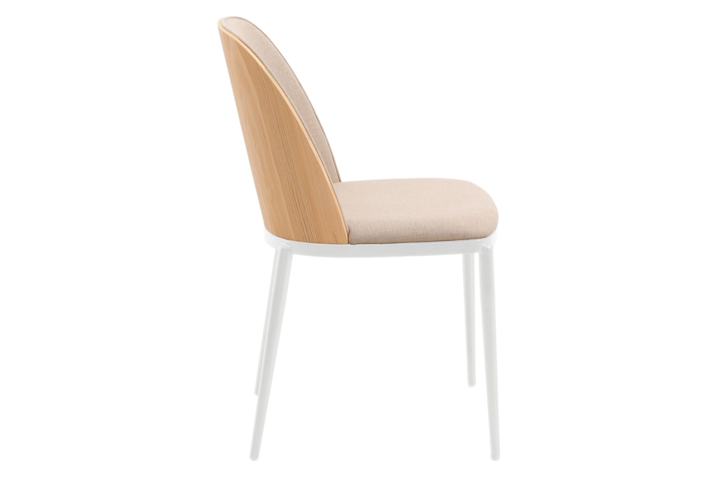 LeisureMod Tule Mid-Century Modern Dining Side Chair with White Powder-Coated Steel Frame - Natural Wood/Brown