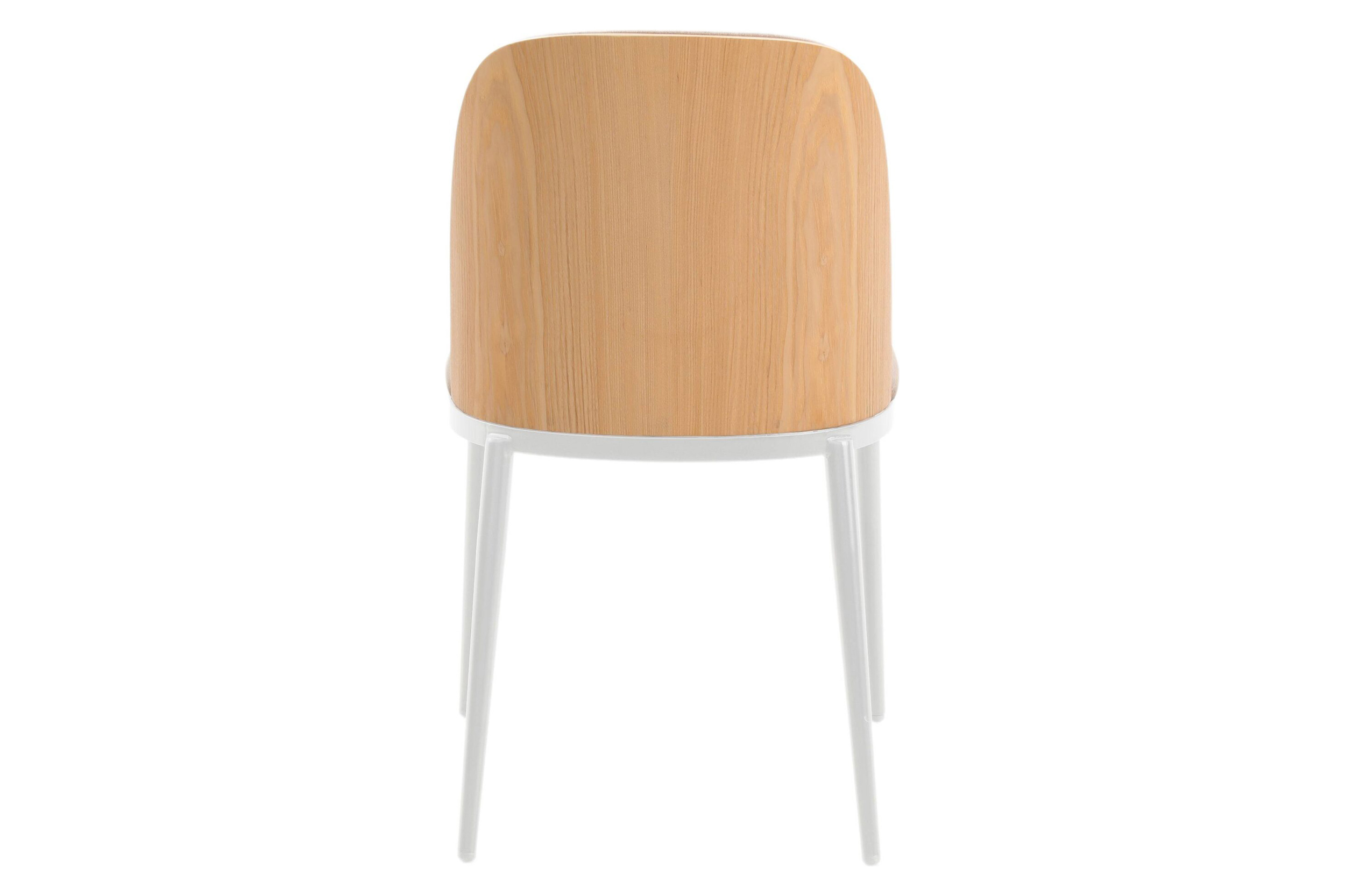 LeisureMod Tule Mid-Century Modern Dining Side Chair with White Powder-Coated Steel Frame - Natural Wood/Brown