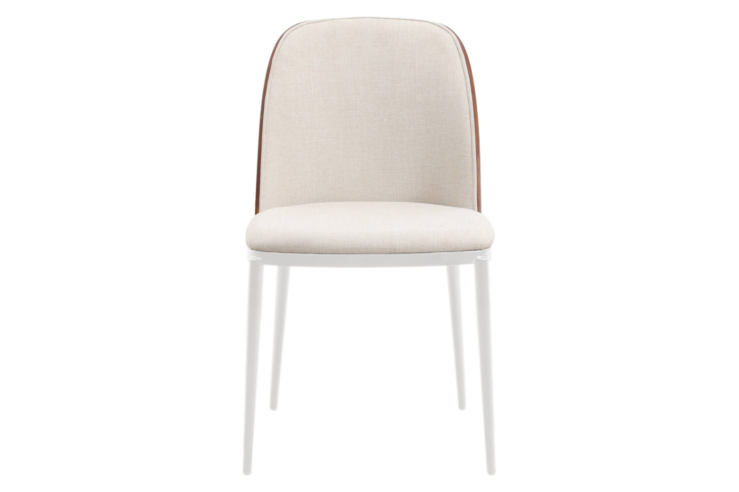 LeisureMod Tule Mid-Century Modern Dining Side Chair with White Powder-Coated Steel Frame - Walnut/Beige