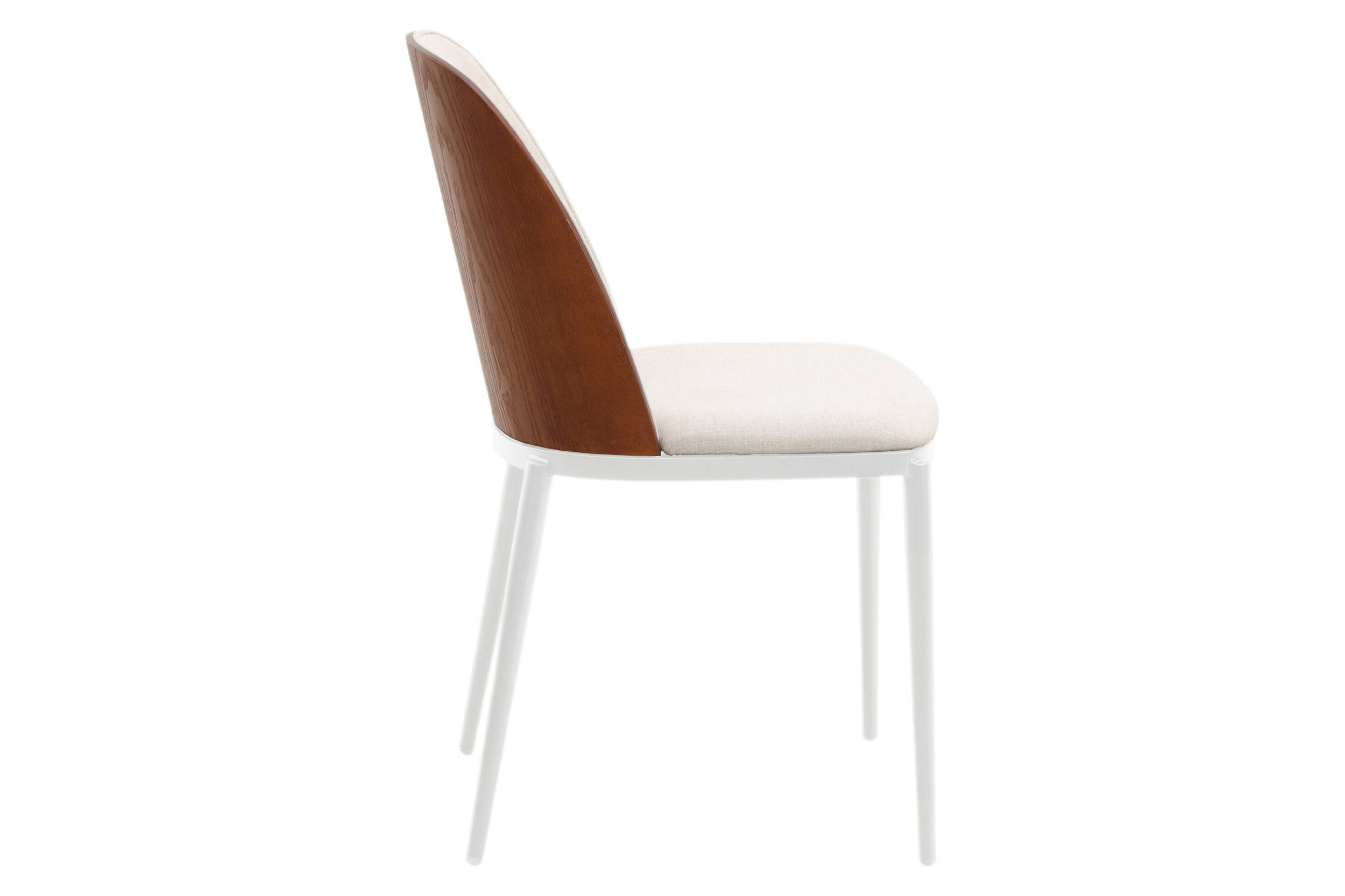 LeisureMod Tule Mid-Century Modern Dining Side Chair with White Powder-Coated Steel Frame - Walnut/Beige