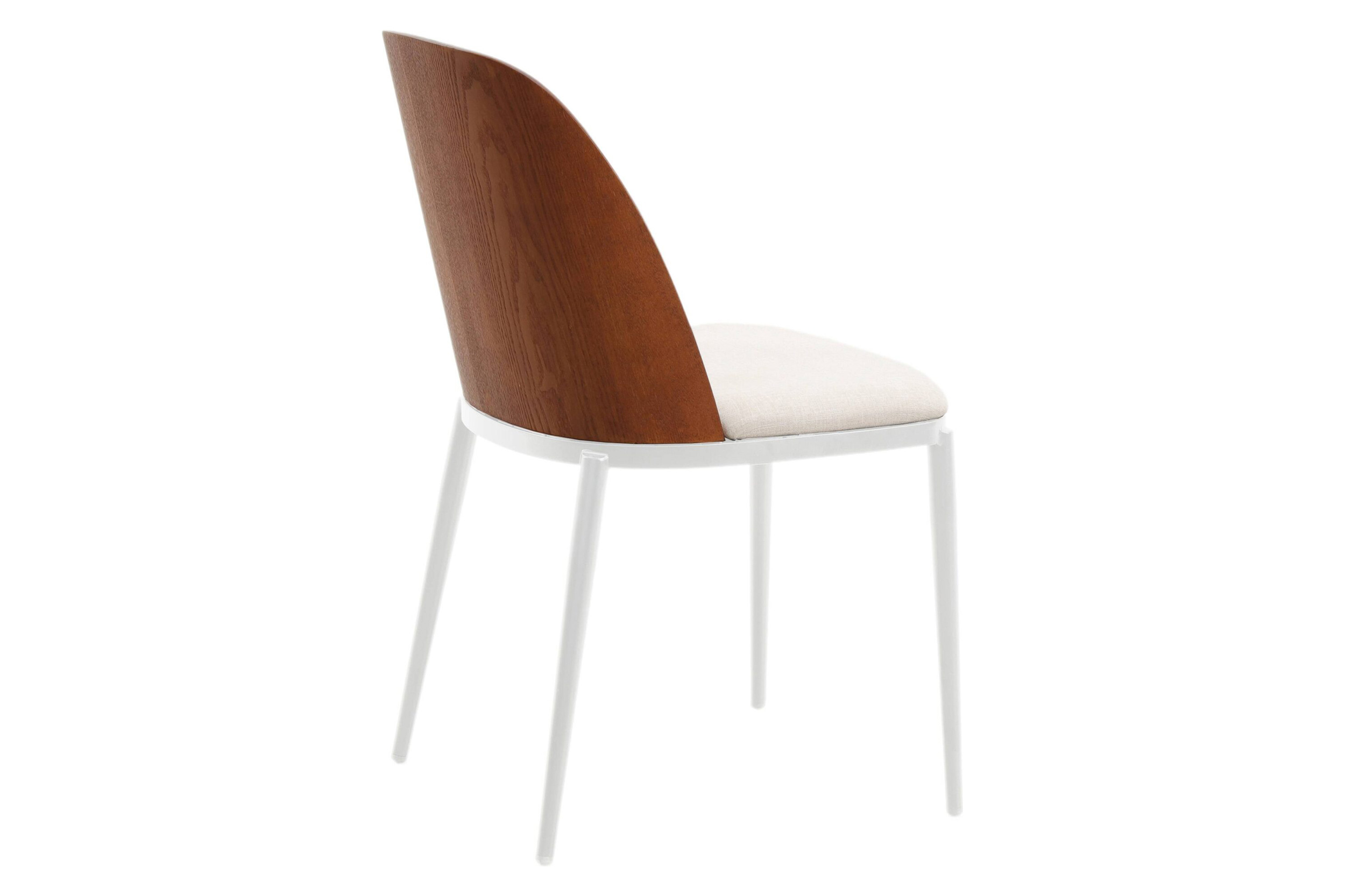 LeisureMod Tule Mid-Century Modern Dining Side Chair with White Powder-Coated Steel Frame - Walnut/Beige