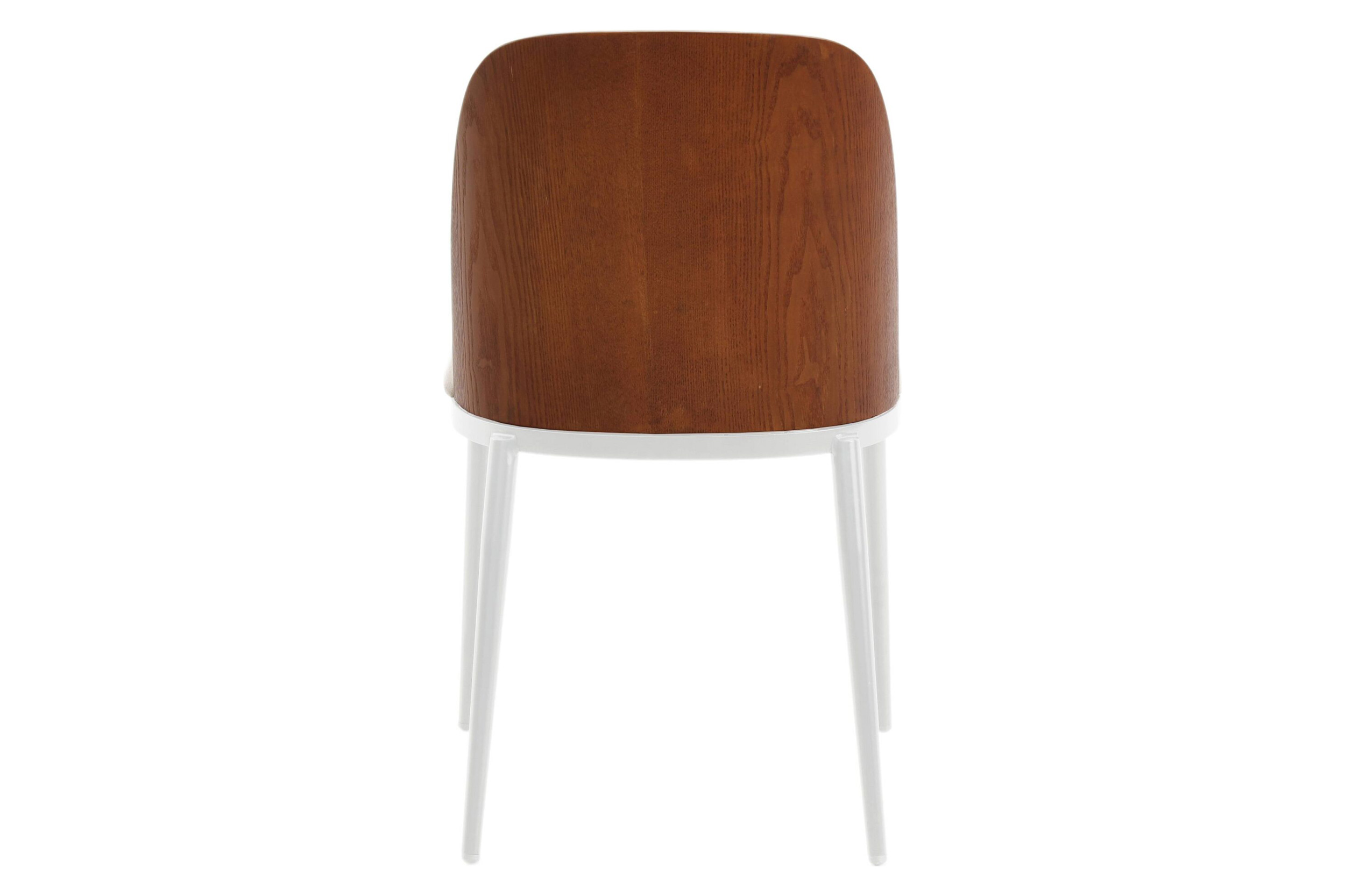 LeisureMod Tule Mid-Century Modern Dining Side Chair with White Powder-Coated Steel Frame - Walnut/Beige