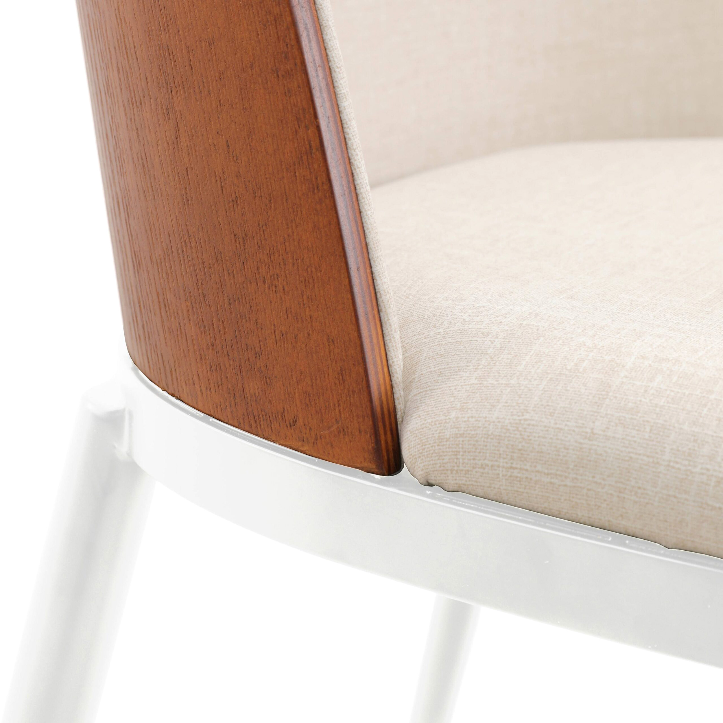 LeisureMod Tule Mid-Century Modern Dining Side Chair with White Powder-Coated Steel Frame - Walnut/Beige