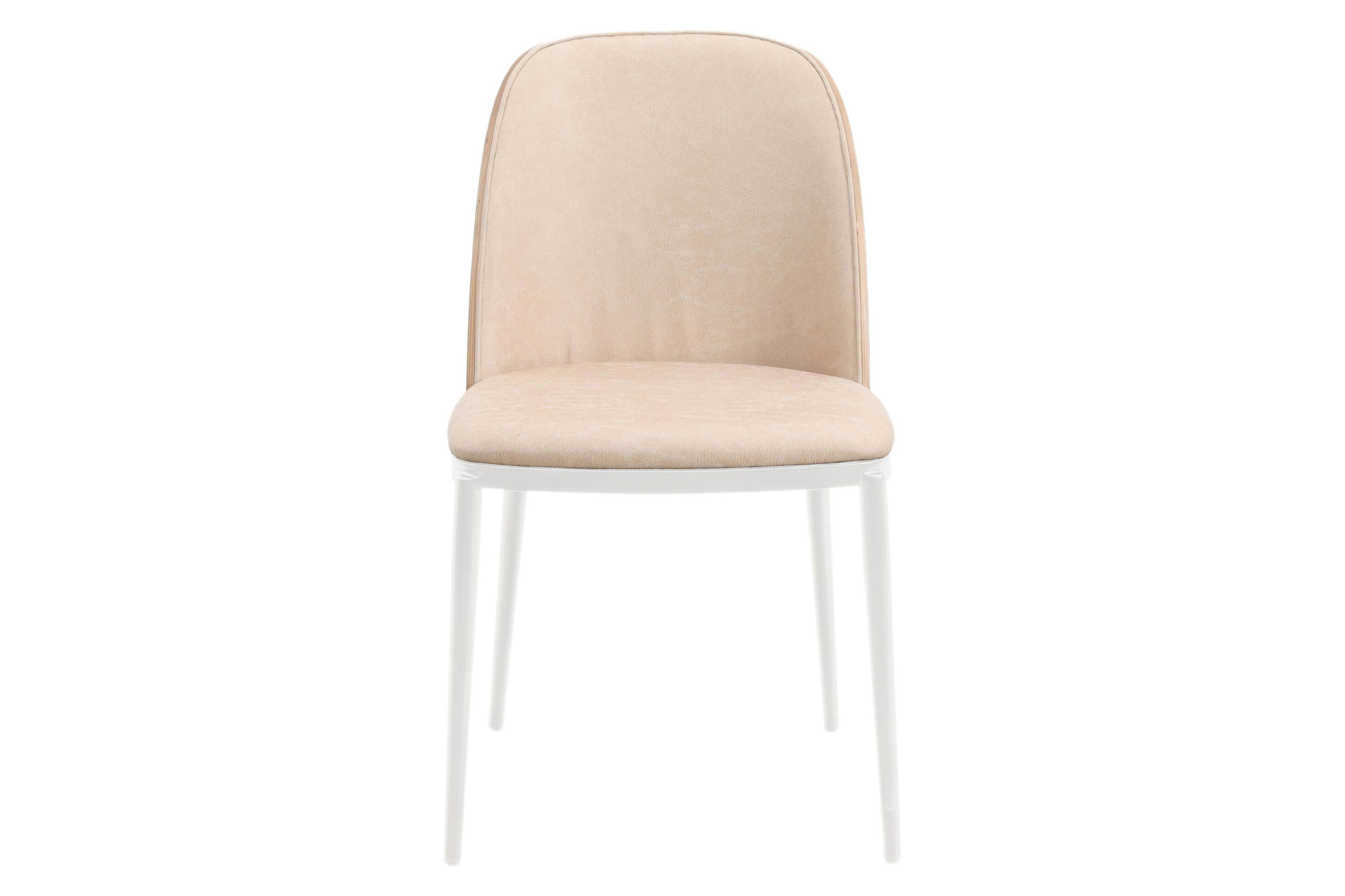 LeisureMod Tule Mid-Century Modern Dining Side Chair with White Powder-Coated Steel Frame - Walnut/Light Brown