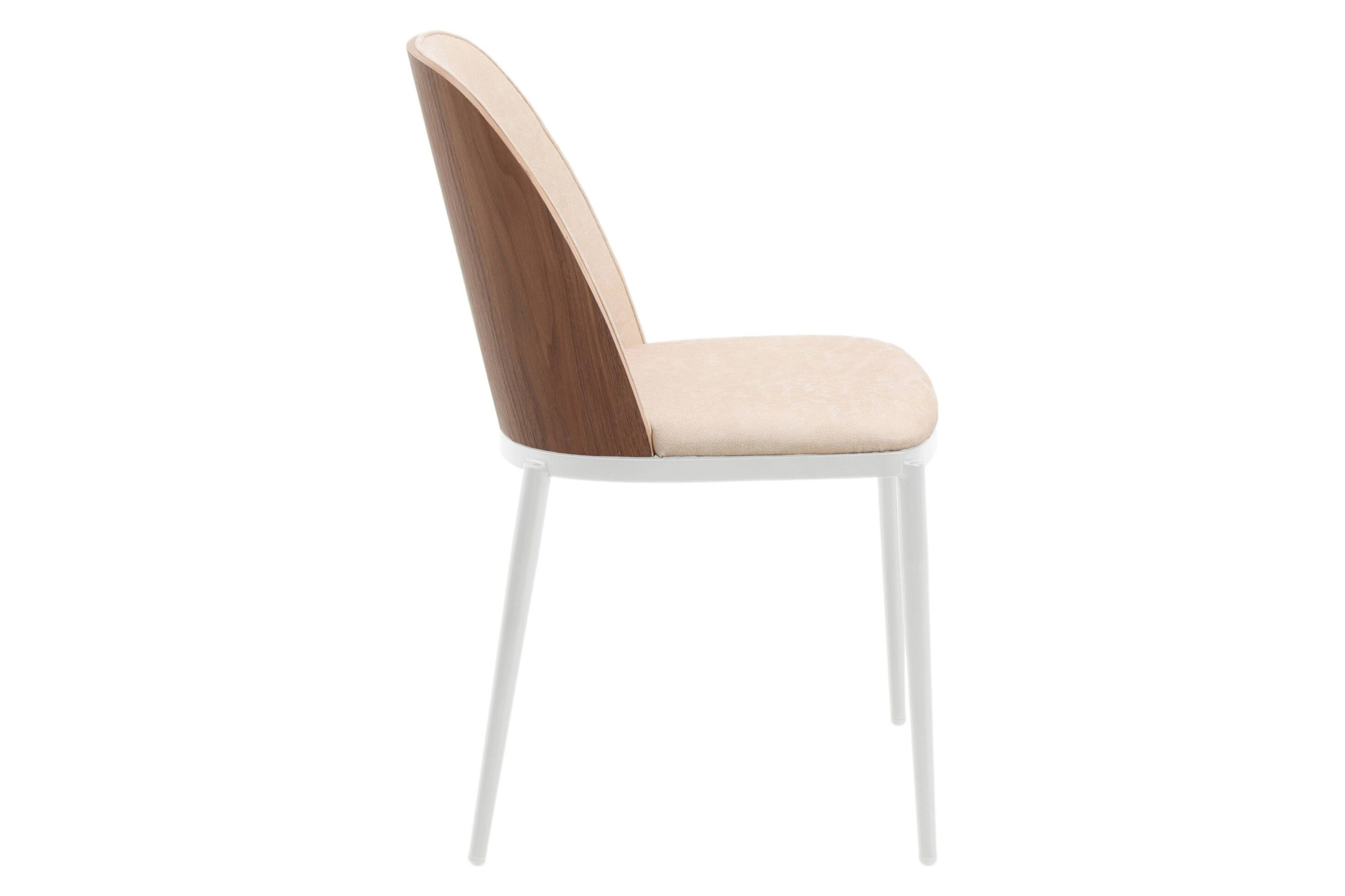 LeisureMod Tule Mid-Century Modern Dining Side Chair with White Powder-Coated Steel Frame - Walnut/Light Brown