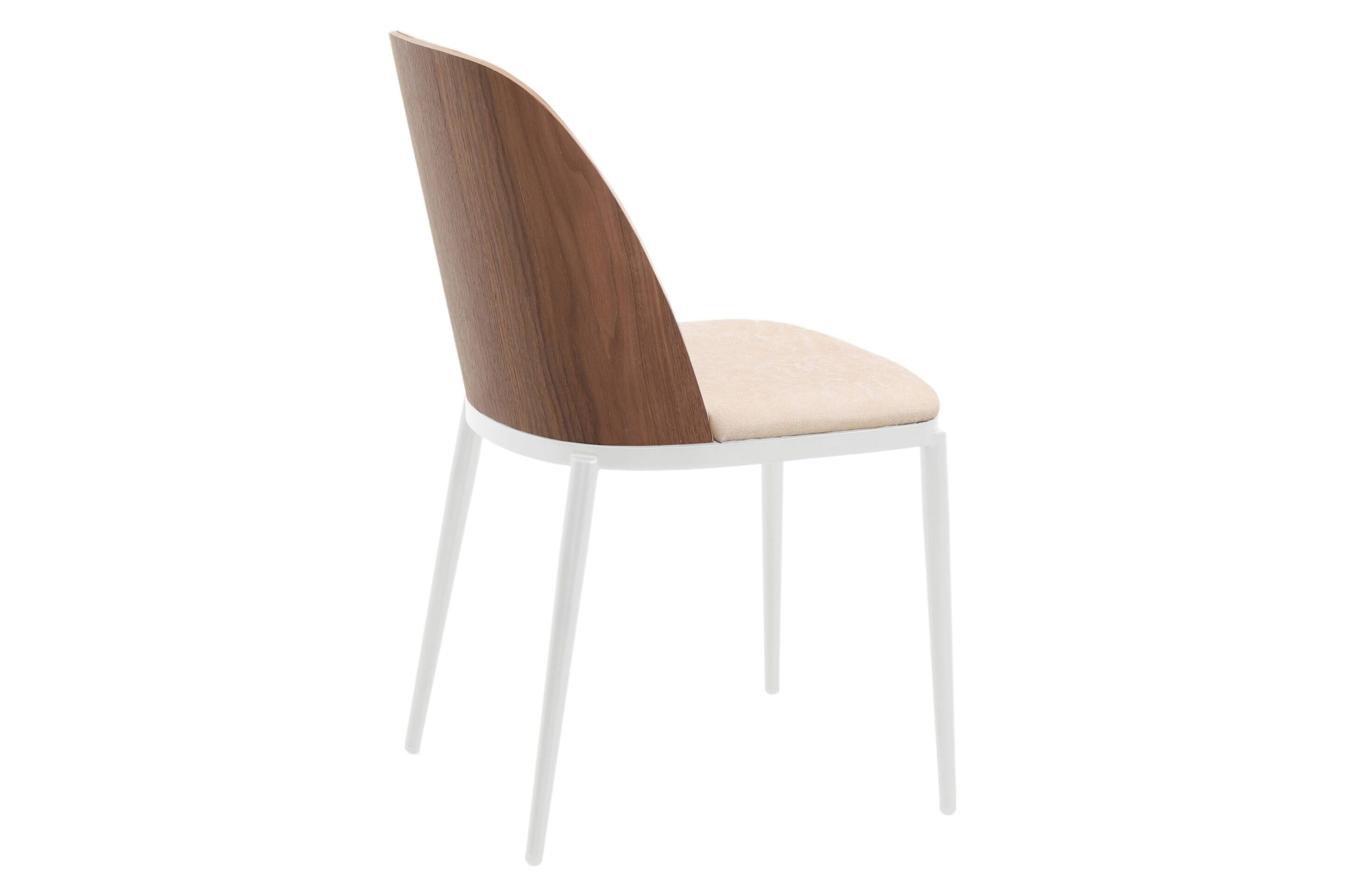 LeisureMod Tule Mid-Century Modern Dining Side Chair with White Powder-Coated Steel Frame - Walnut/Light Brown