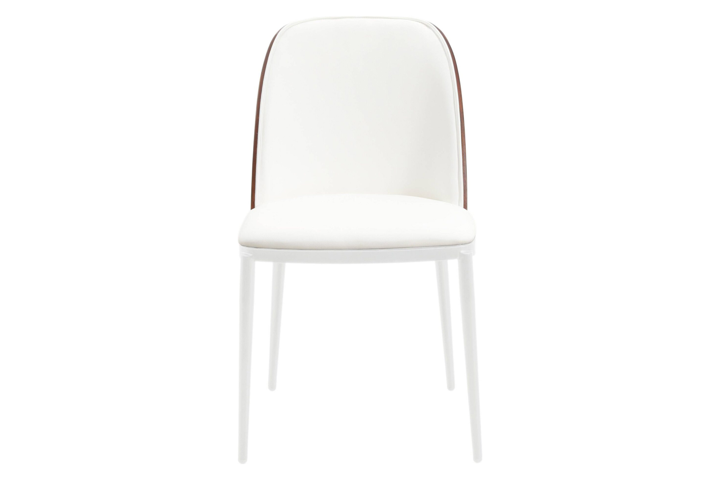 LeisureMod Tule Mid-Century Modern Dining Side Chair with White Powder-Coated Steel Frame - Walnut/White