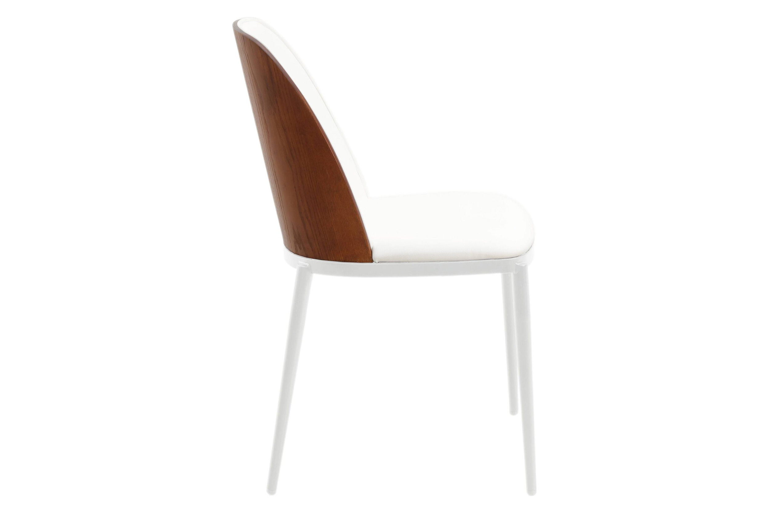 LeisureMod Tule Mid-Century Modern Dining Side Chair with White Powder-Coated Steel Frame - Walnut/White