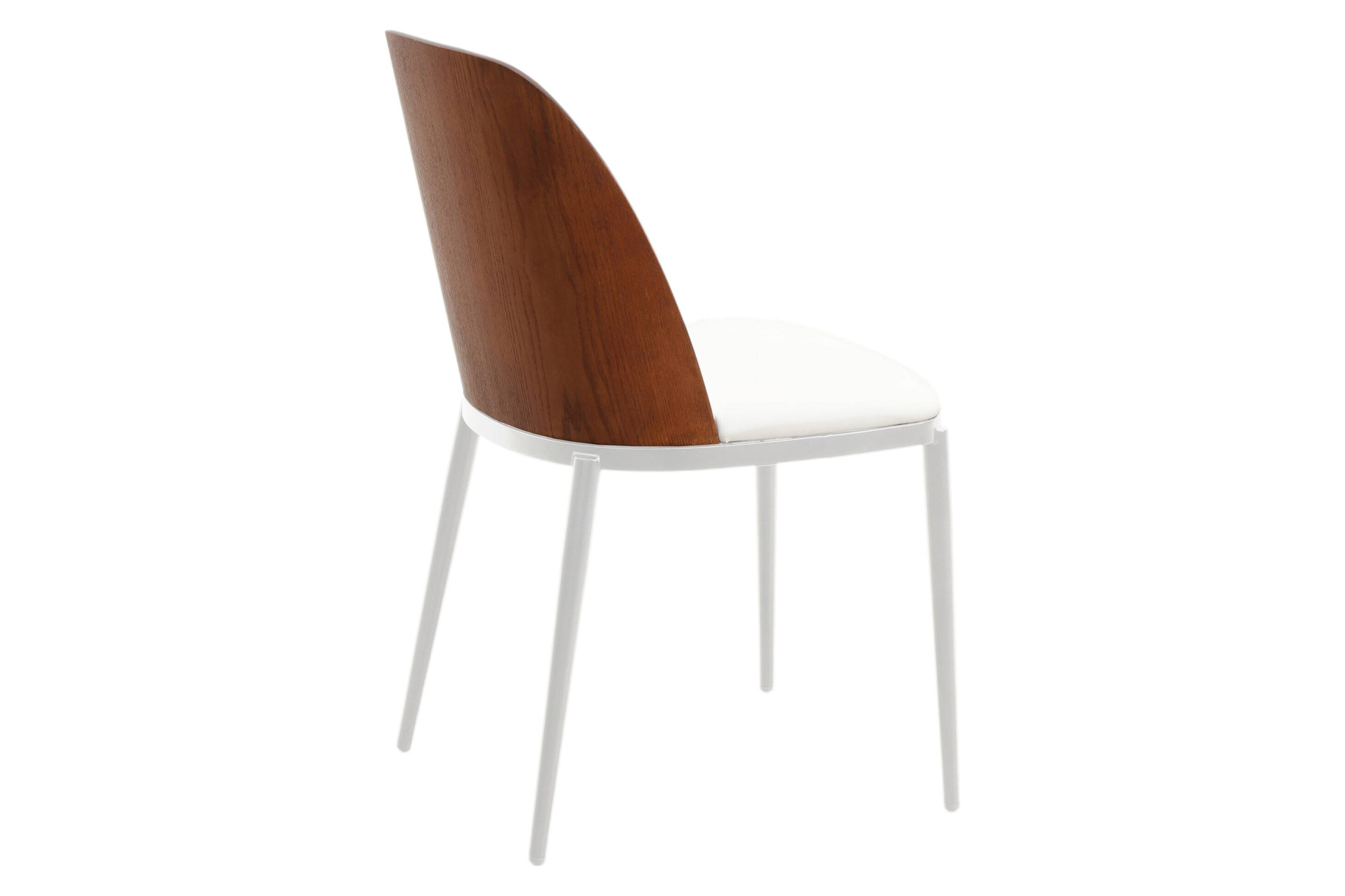 LeisureMod Tule Mid-Century Modern Dining Side Chair with White Powder-Coated Steel Frame - Walnut/White