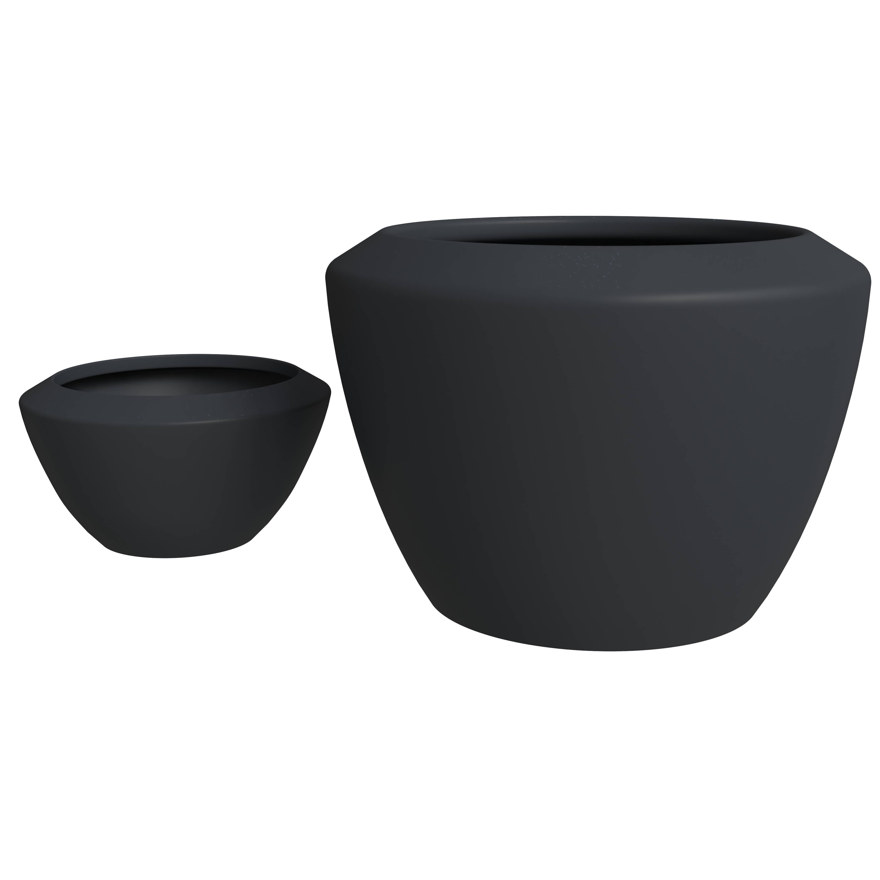 LeisureMod Vessel Modern Round Planters Pot in Fiberstone and Clay (Set of 2) - Black