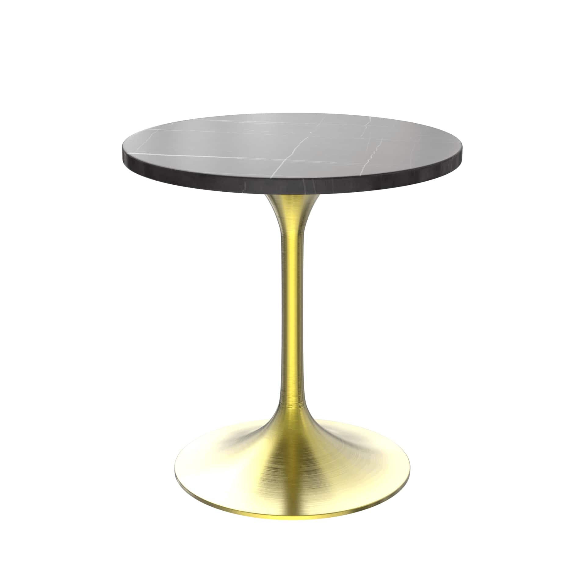 LeisureMod Verve Modern 27" Round Dining Table with Stone Top and Brushed Chrome Pedestal Base