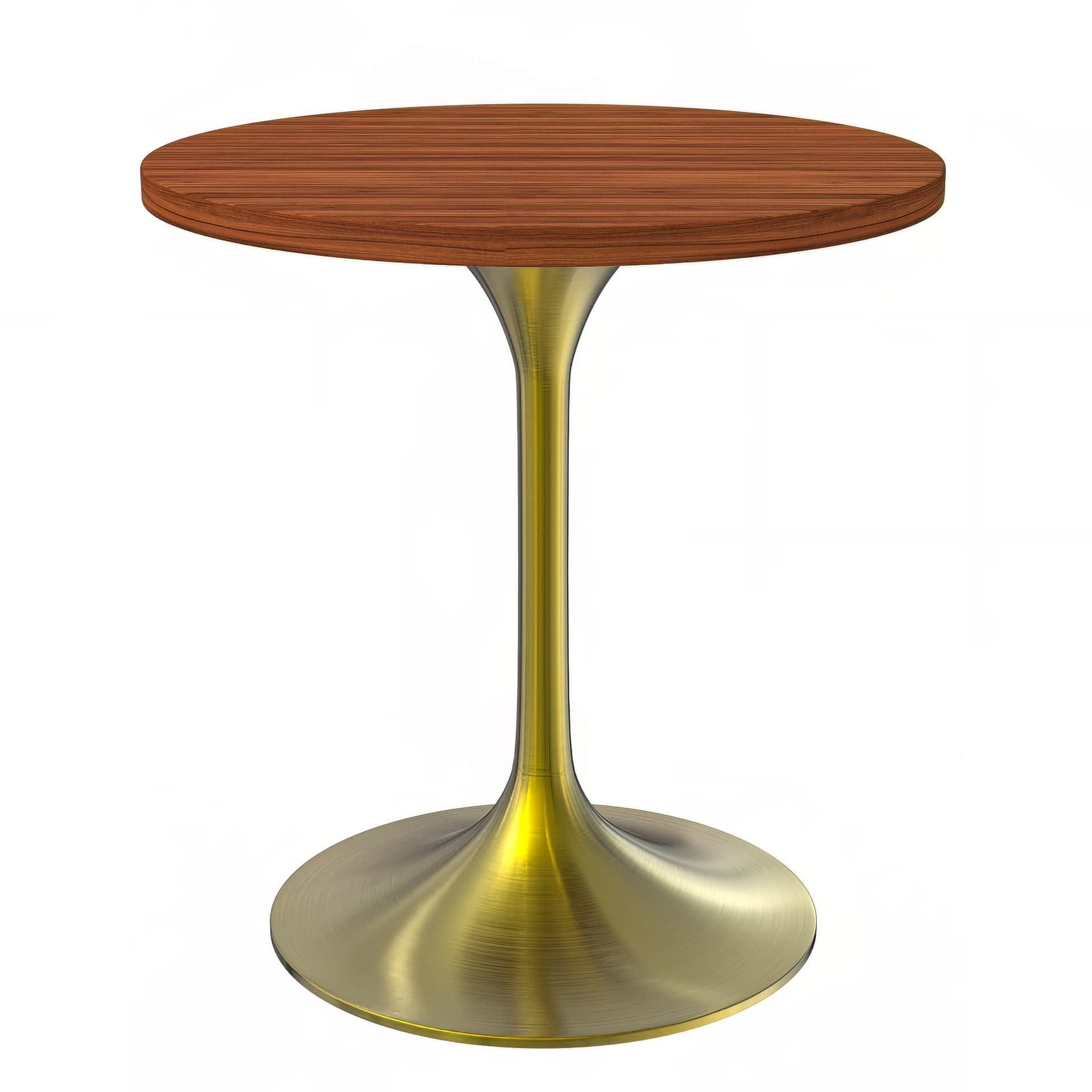 LeisureMod Verve Modern 27" Round Dining Table with MDF Top and Brushed Gold Pedestal Base